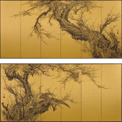 Japanese Screen Pair, Plum Blossoms, Kawakami Koritsu