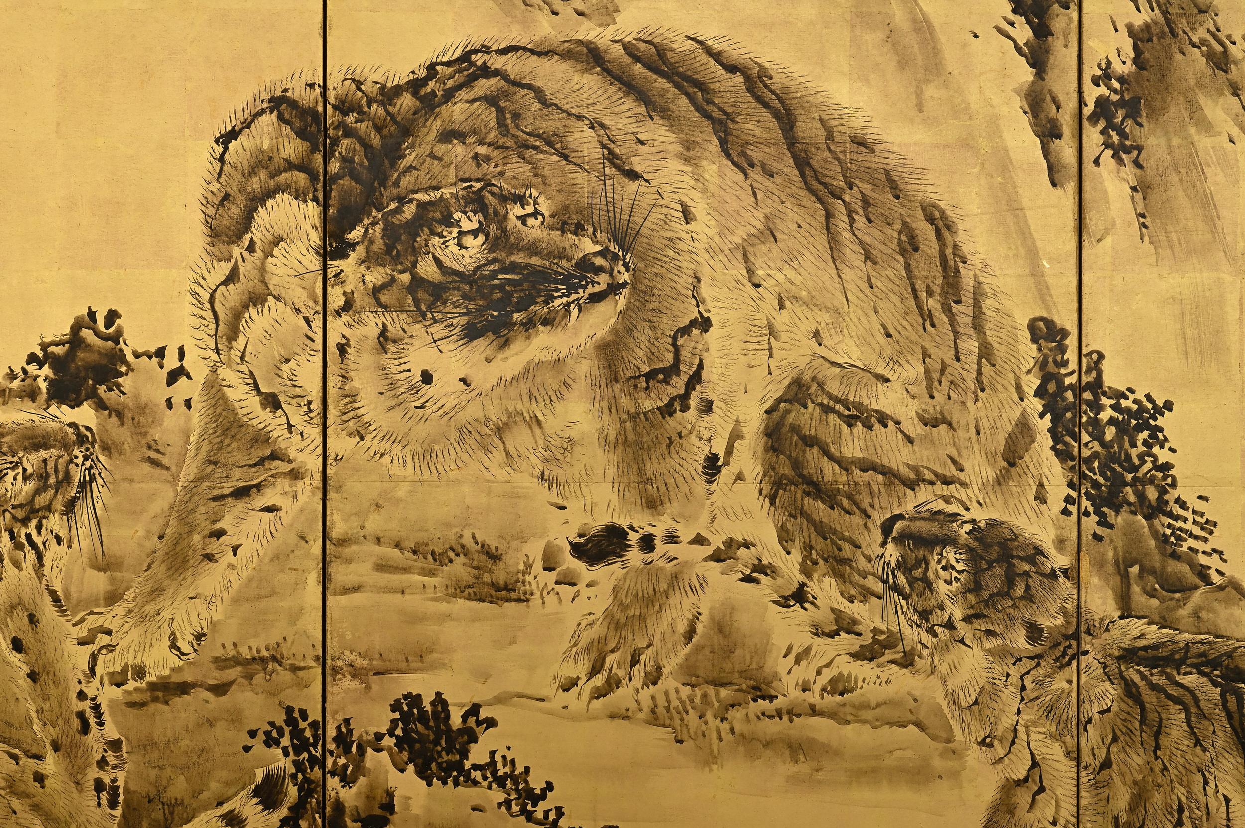 Paire de paravents japonais Tigers de Kishi Renzan, fin de la période Edo en vente 3