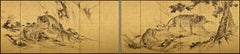 Japanese Screen Pair, Tigers by Kishi Renzan, Late Edo Period