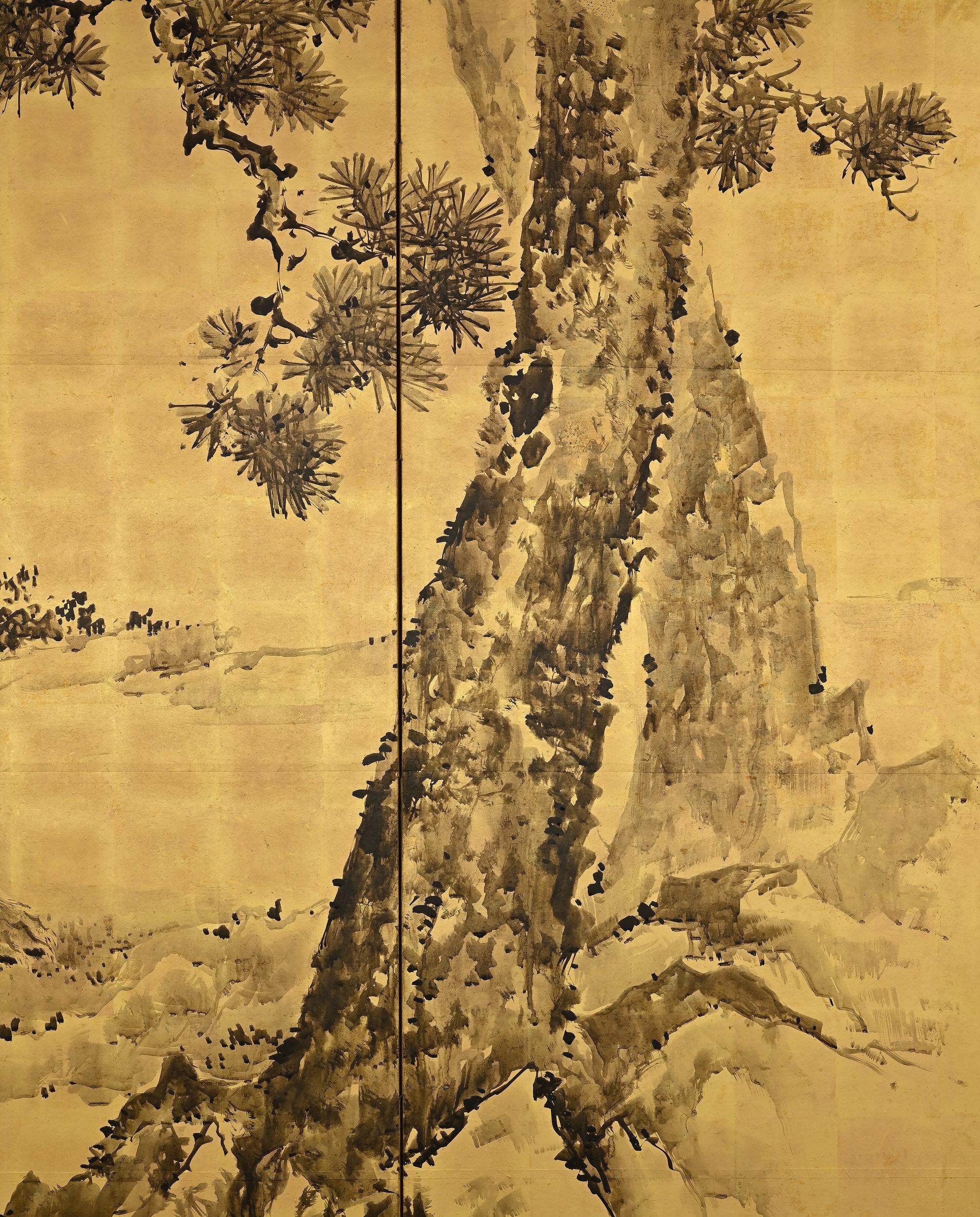 Feuille d'or Paire de paravents japonais Tigers de Kishi Renzan, fin de la période Edo en vente