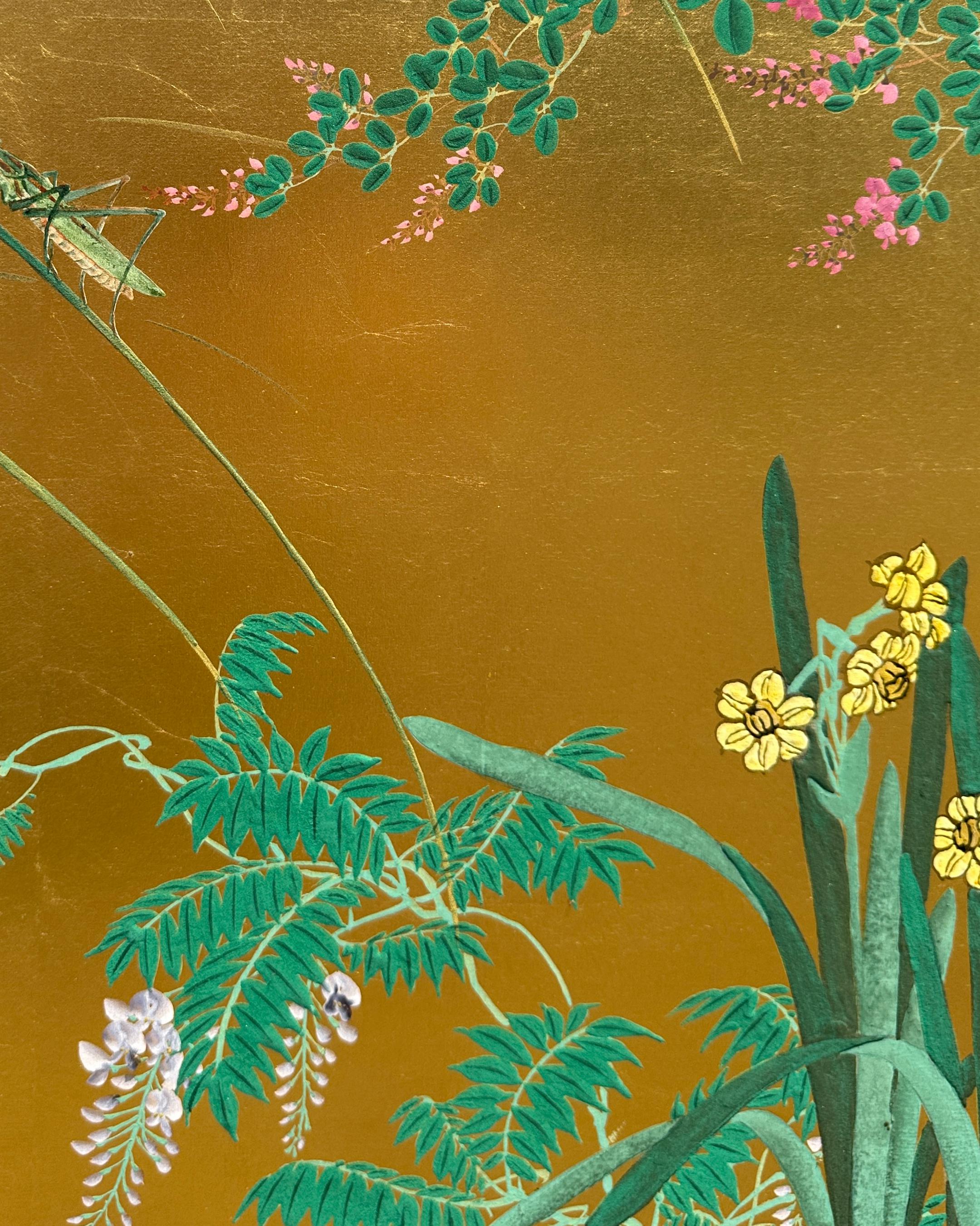 Schermo giapponese: Brezza d'estate su Oro in vendita 4