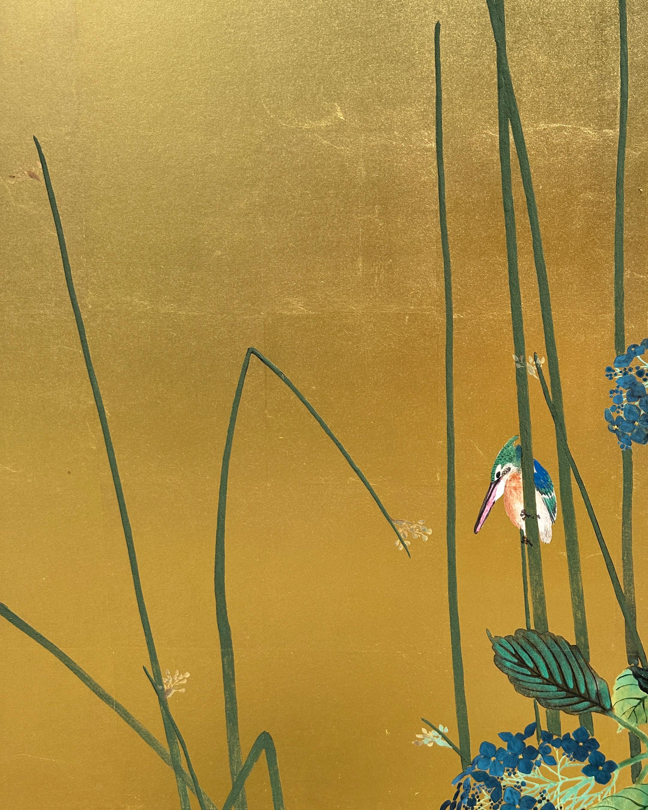Japanese screen: Summer Breeze on Gold For Sale 10