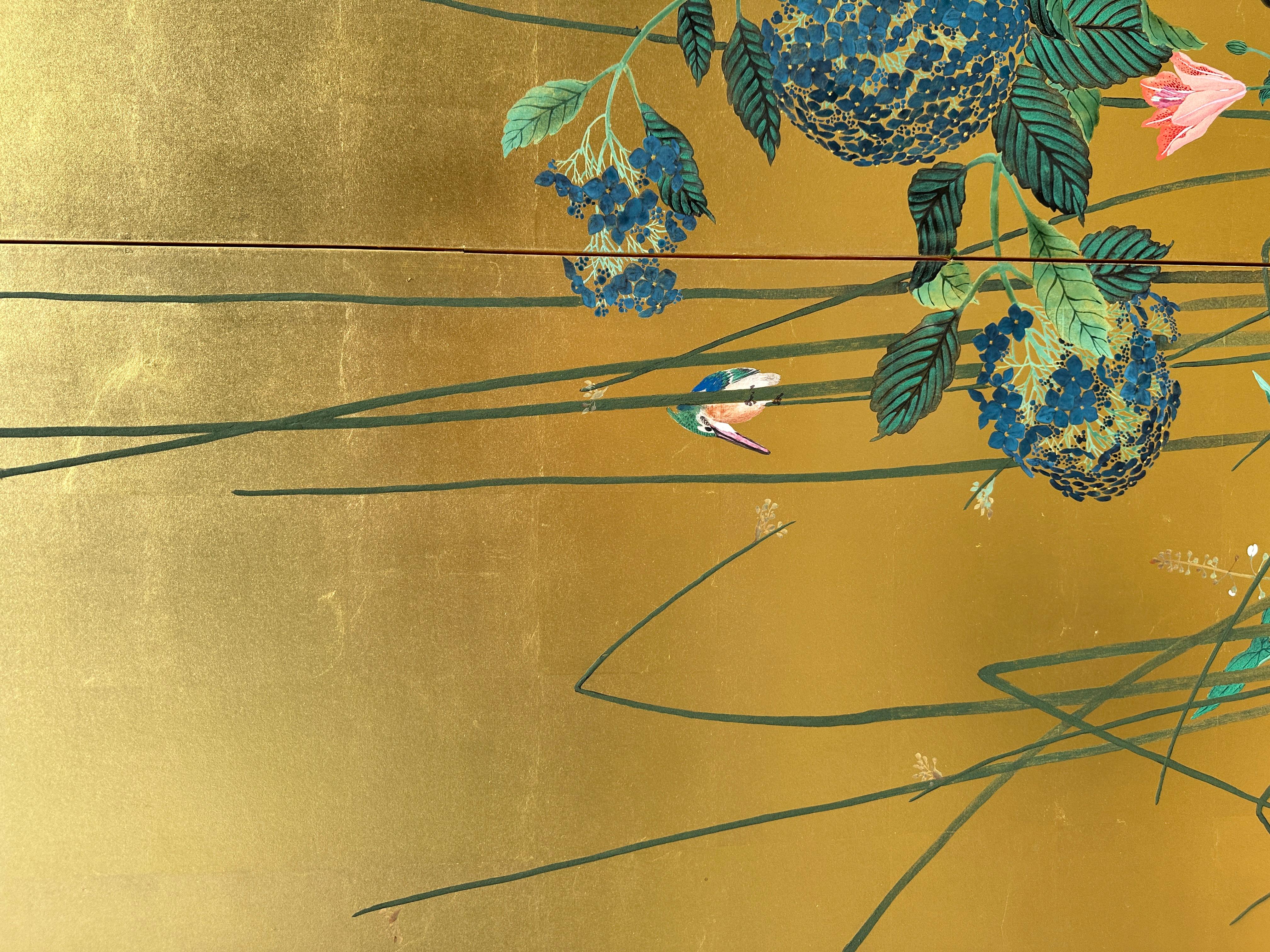 Showa Japanese screen: Summer Breeze on Gold For Sale