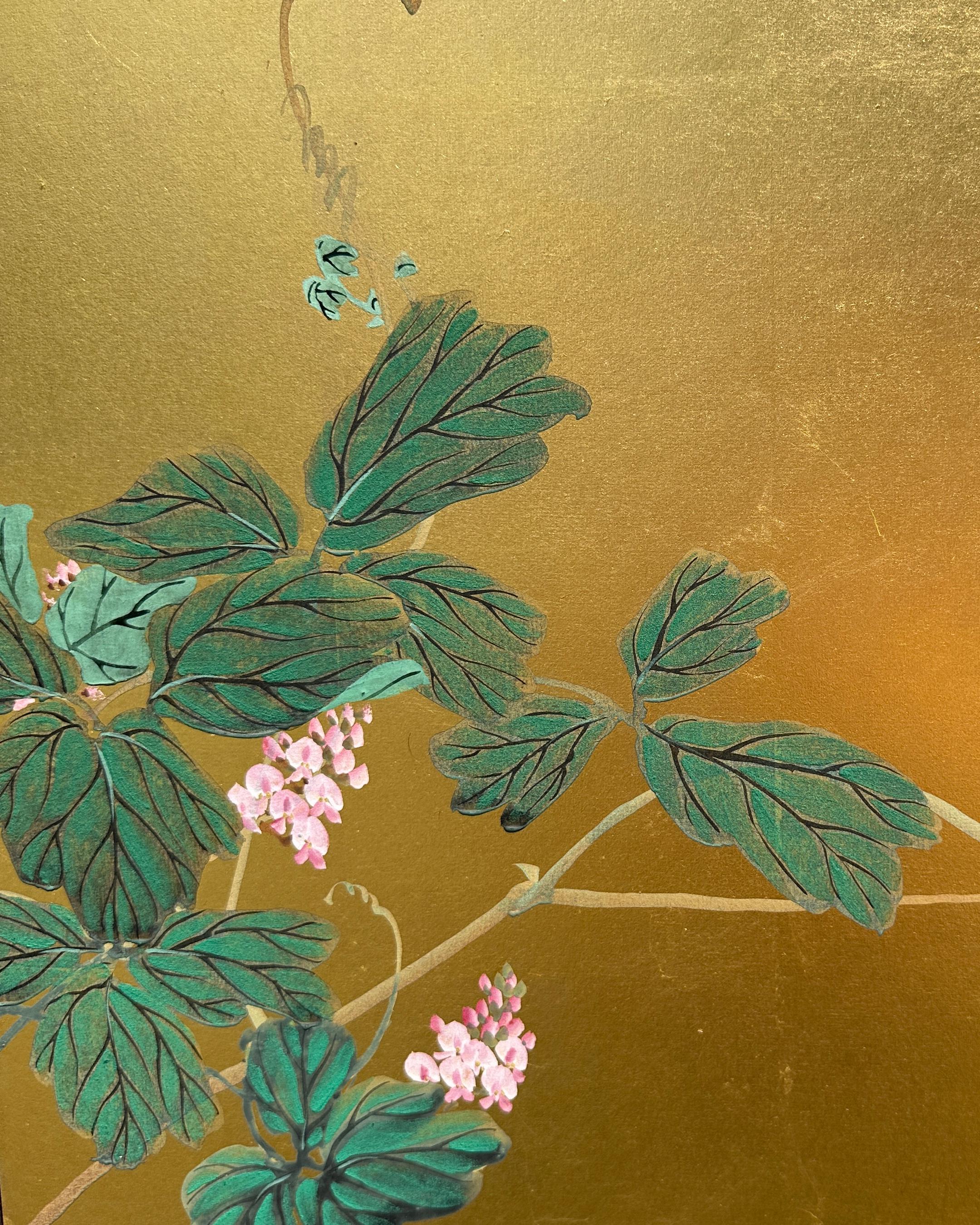 Asiatico Schermo giapponese: Brezza d'estate su Oro in vendita