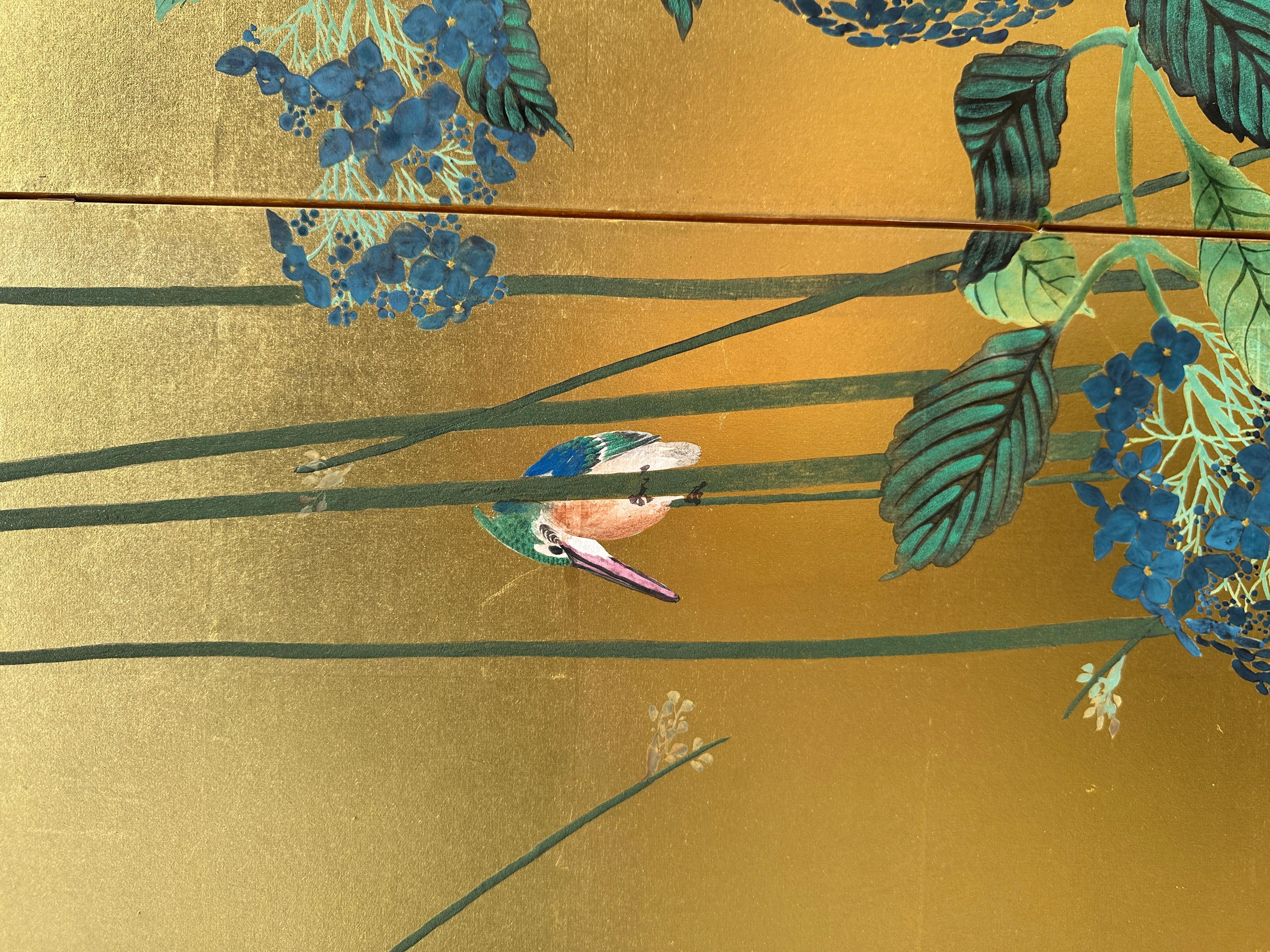 Asian Japanese screen: Summer Breeze on Gold For Sale