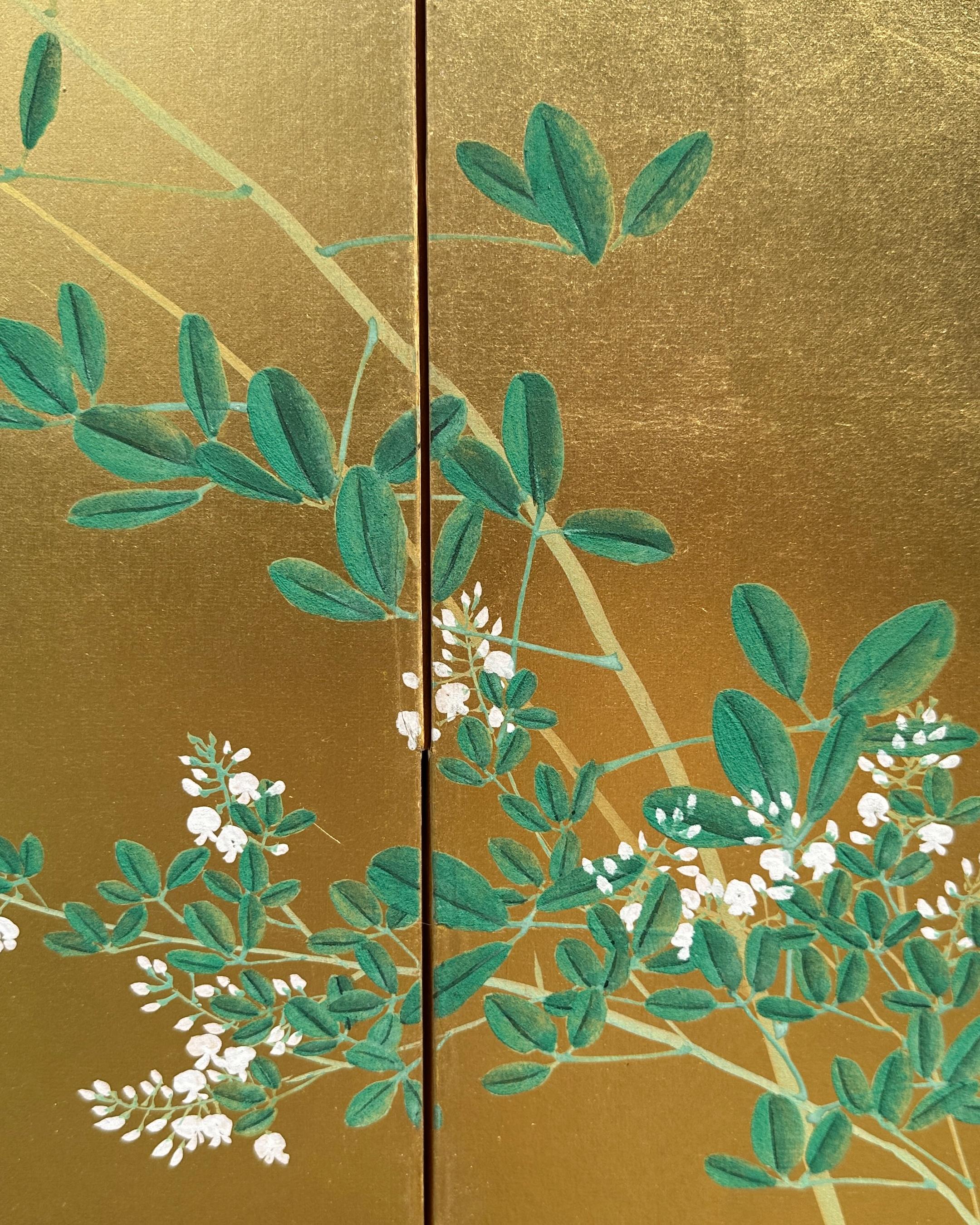 Legno Schermo giapponese: Brezza d'estate su Oro in vendita