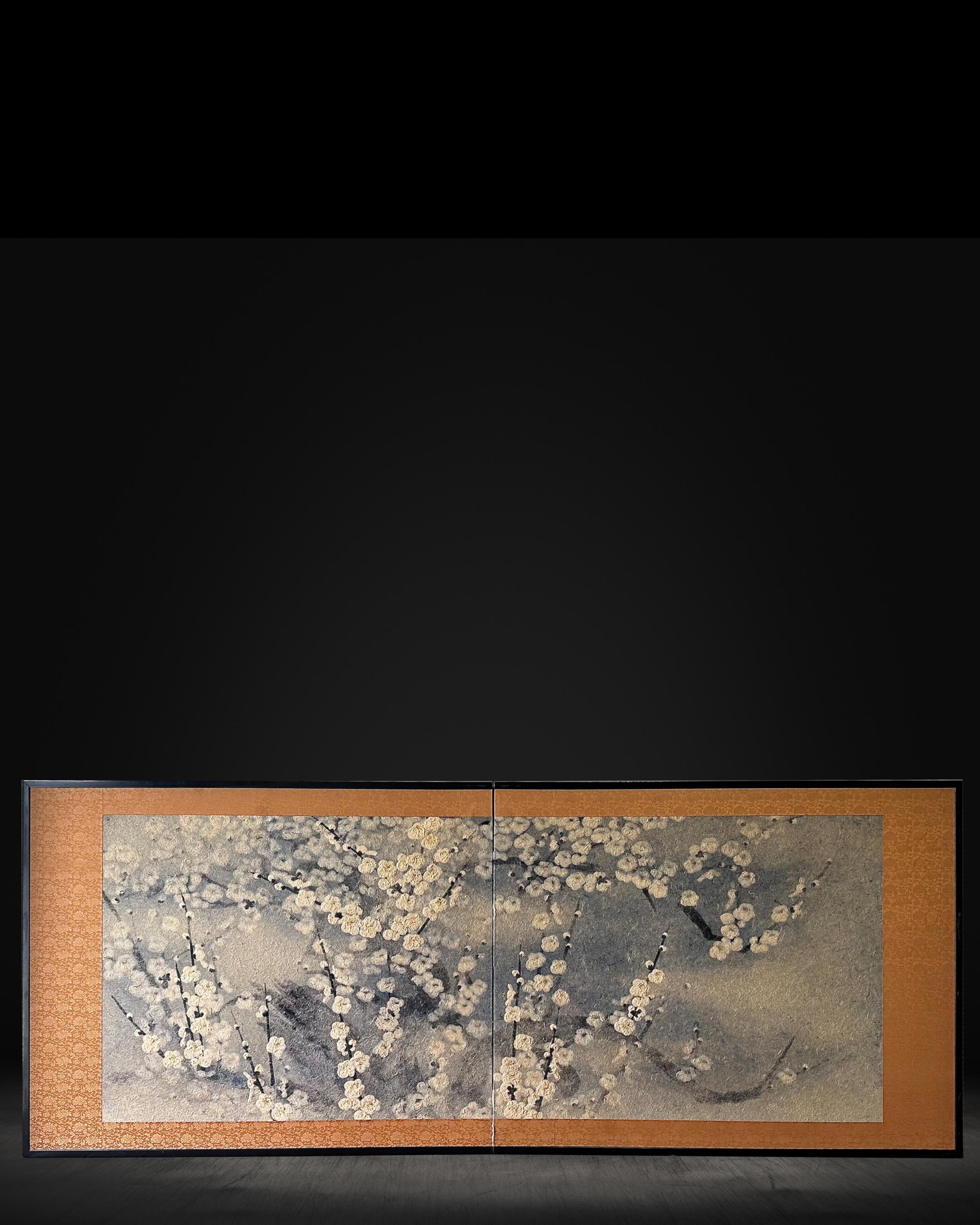 Hand-Crafted Japanese screen: Whispers of Plum Blossoms For Sale