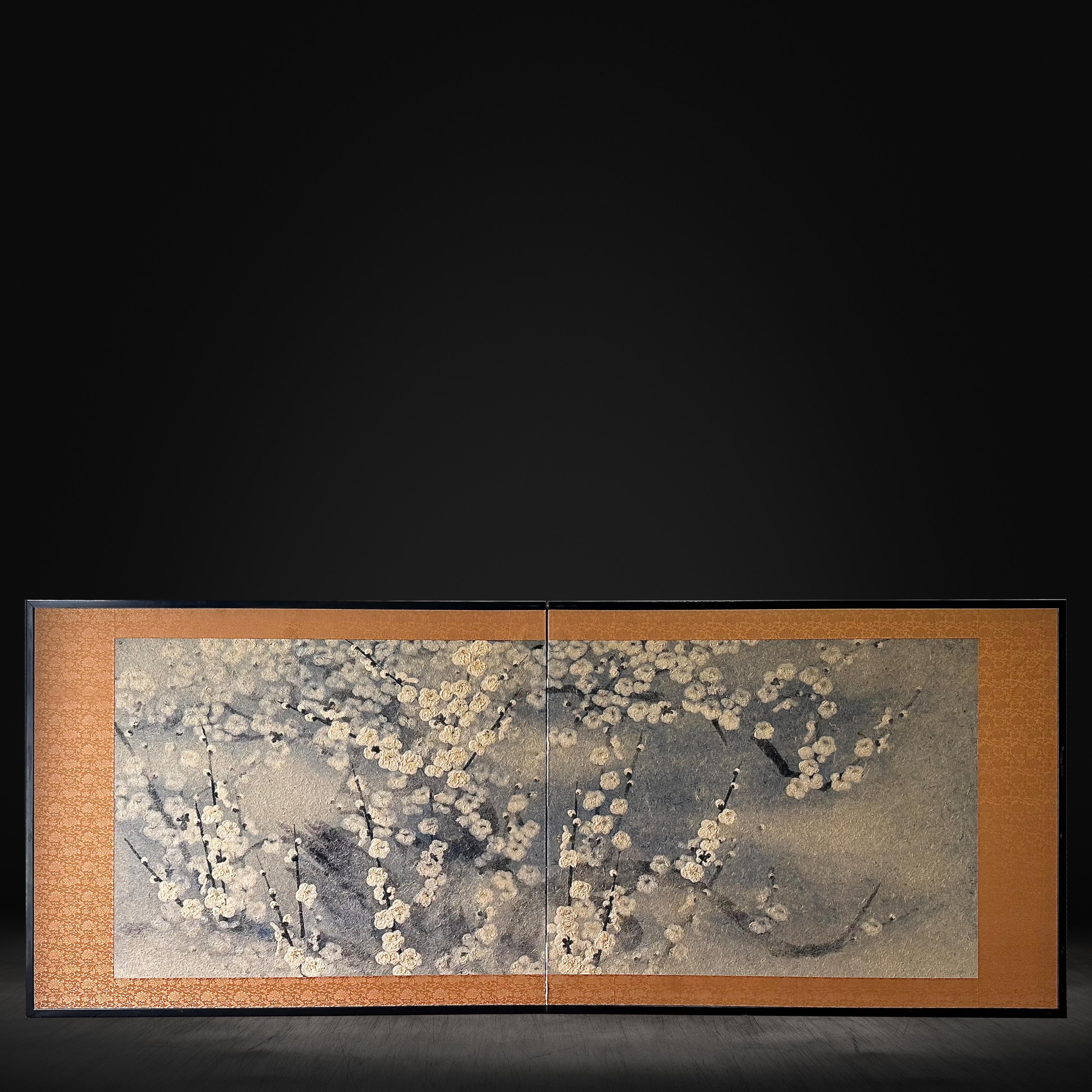 Japanese screen: Whispers of Plum Blossoms In Good Condition For Sale In Fukuoka, JP