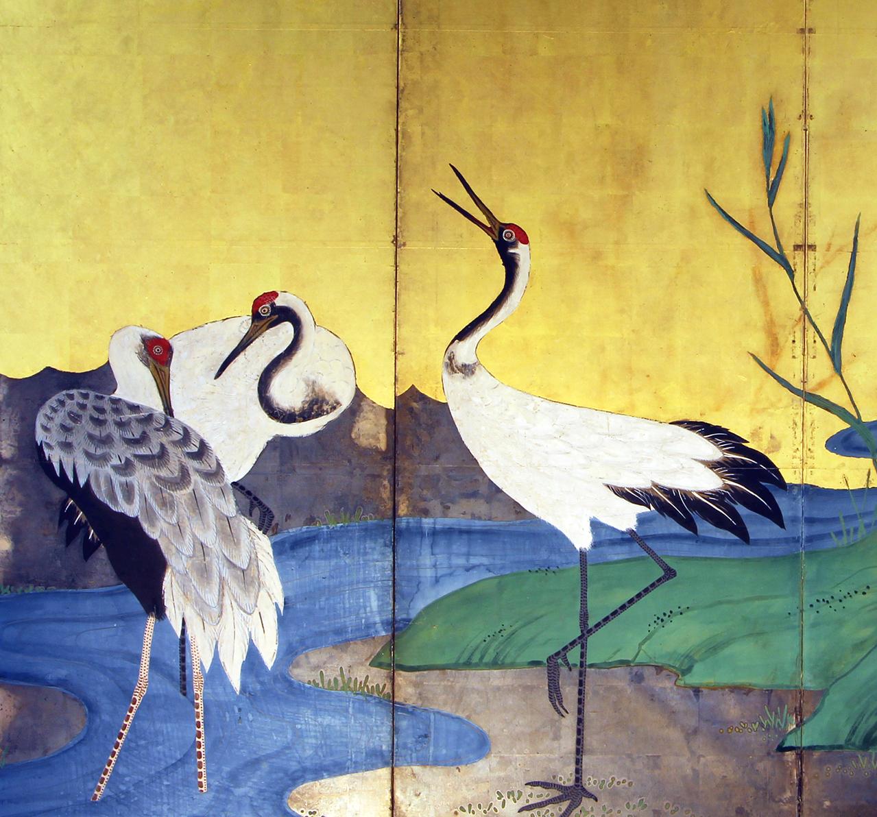 Japanese Screen with Landscape in Gold Leaf In Good Condition In Brescia, IT