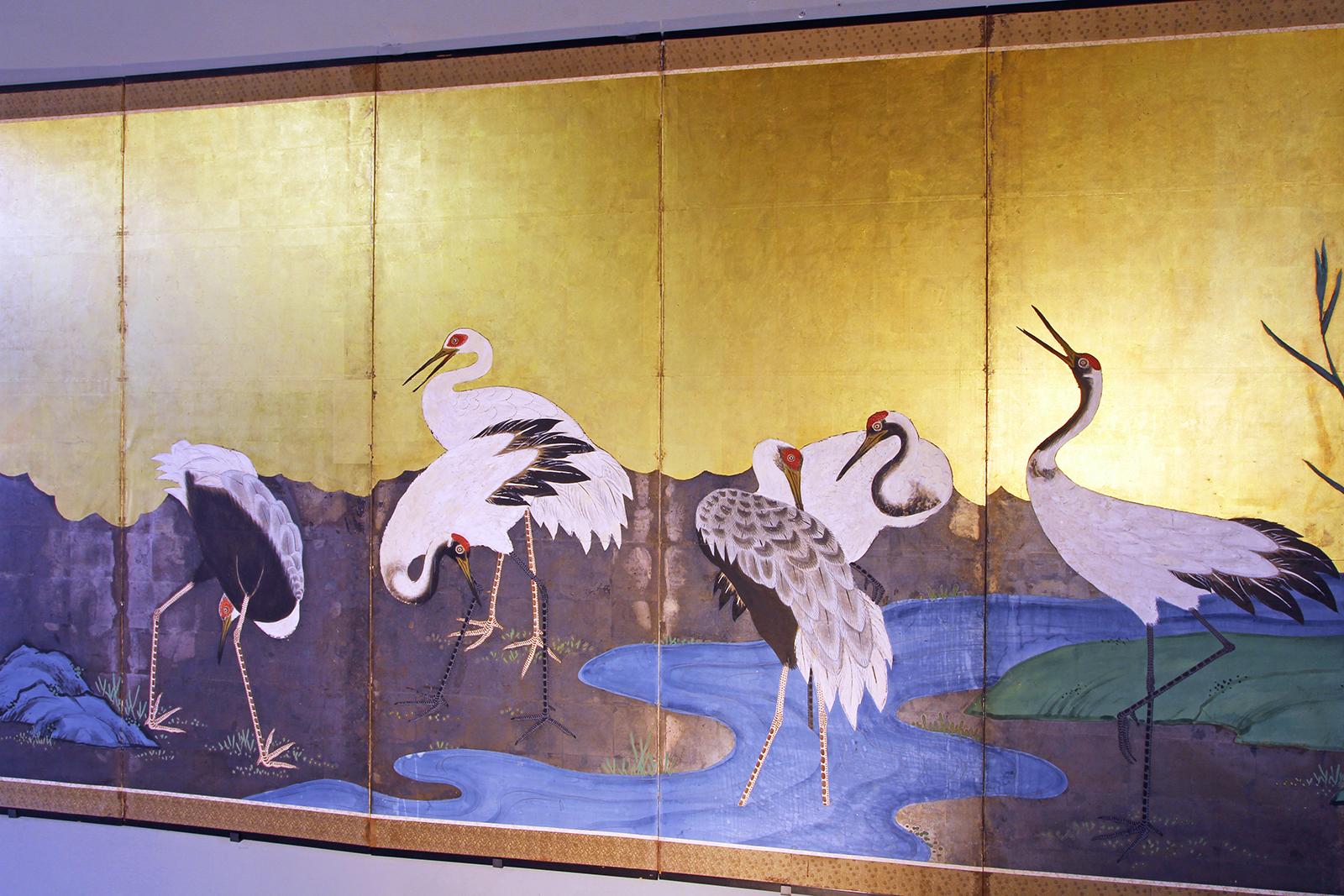 19th Century Japanese Screen with Landscape in Gold Leaf