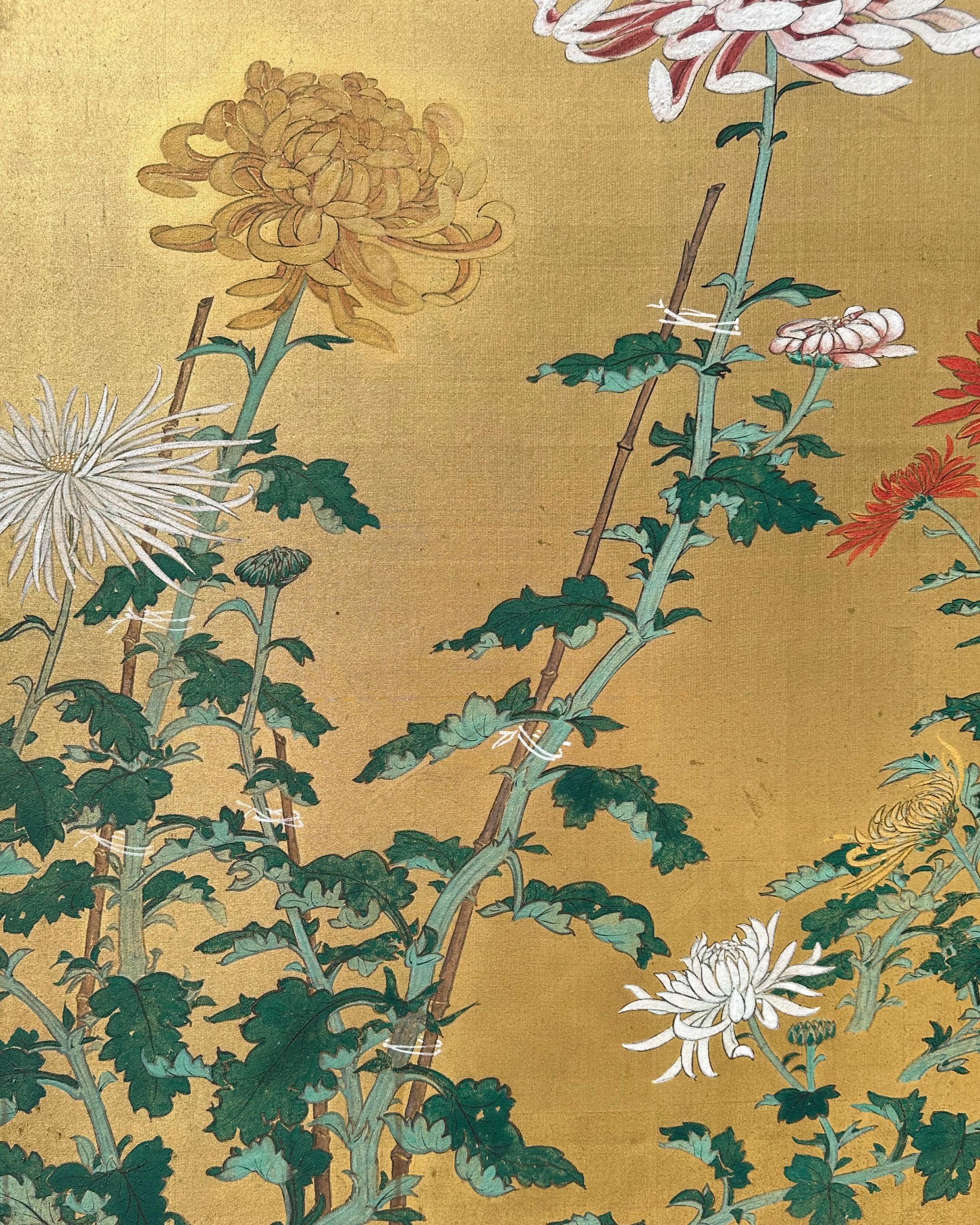 Edo Japanese Screens: Echo of Chrysanthemums For Sale
