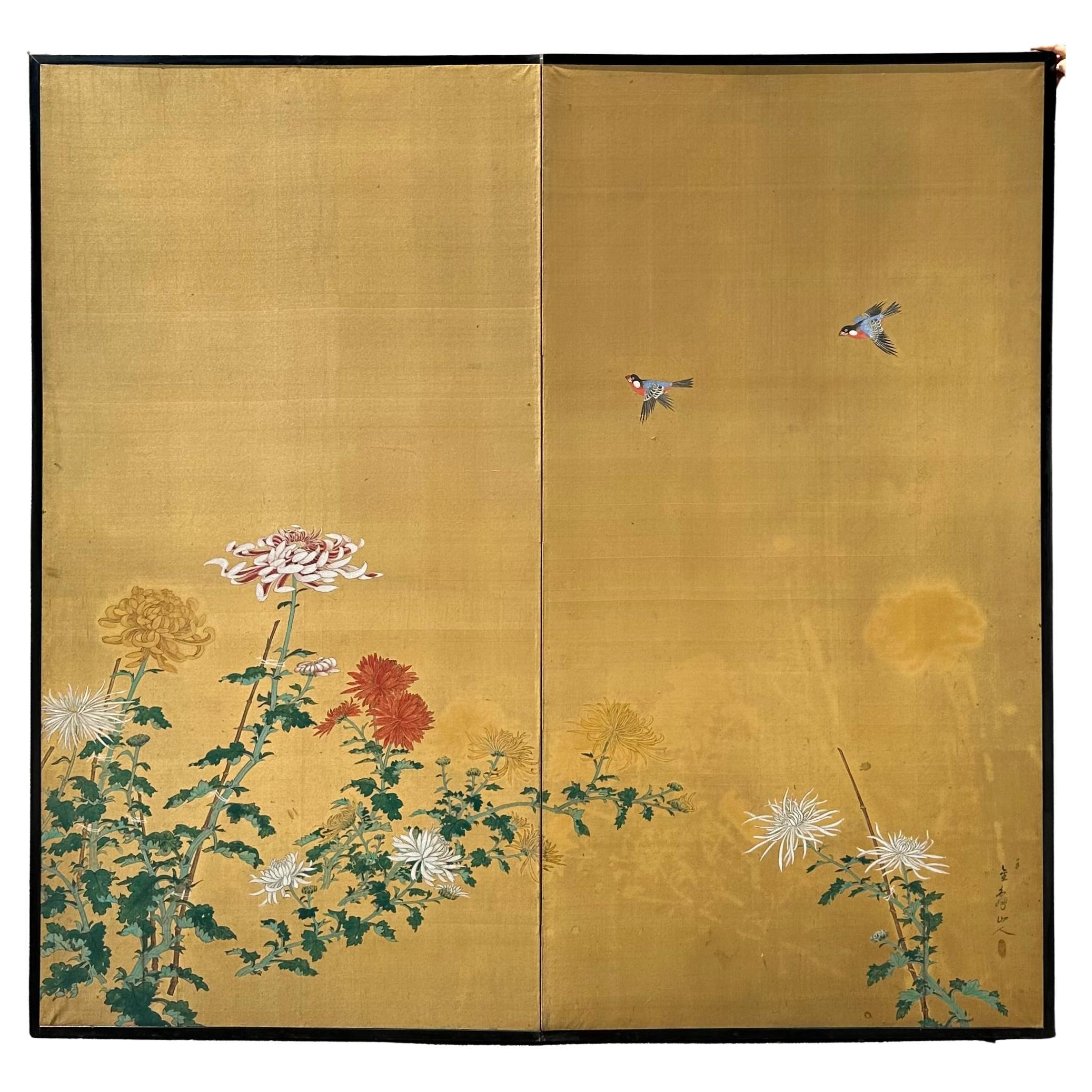 Japanese Screens: Echo of Chrysanthemums For Sale