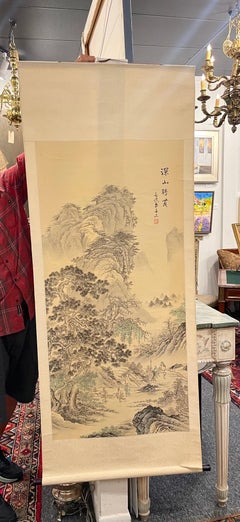 Japanese Scroll Hand Painting in Black Ink of a Landscape, Early 20th Century