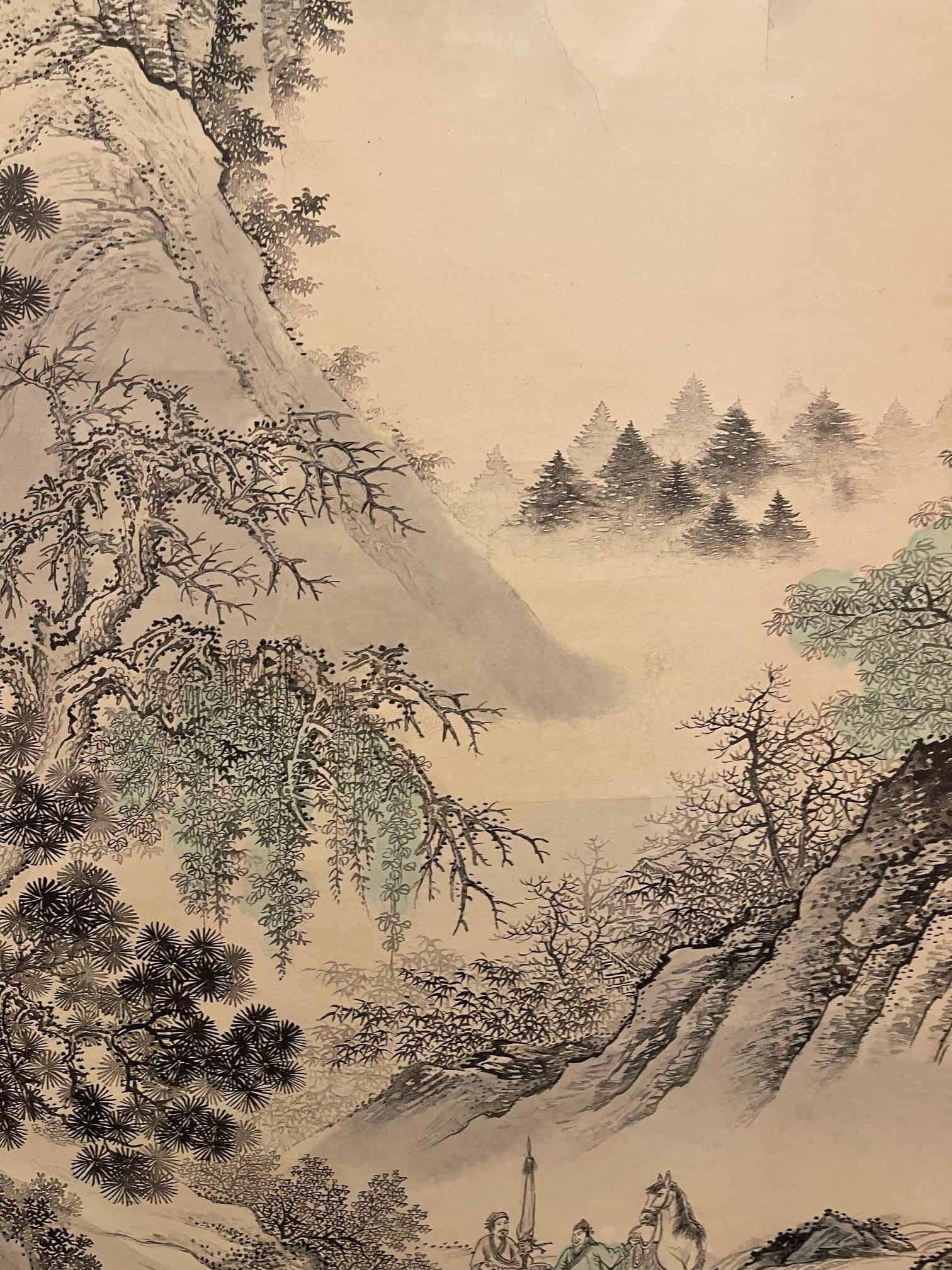 Japanese Scroll Hand Painting in Black Ink of a Landscape, Early 20th Century For Sale 2