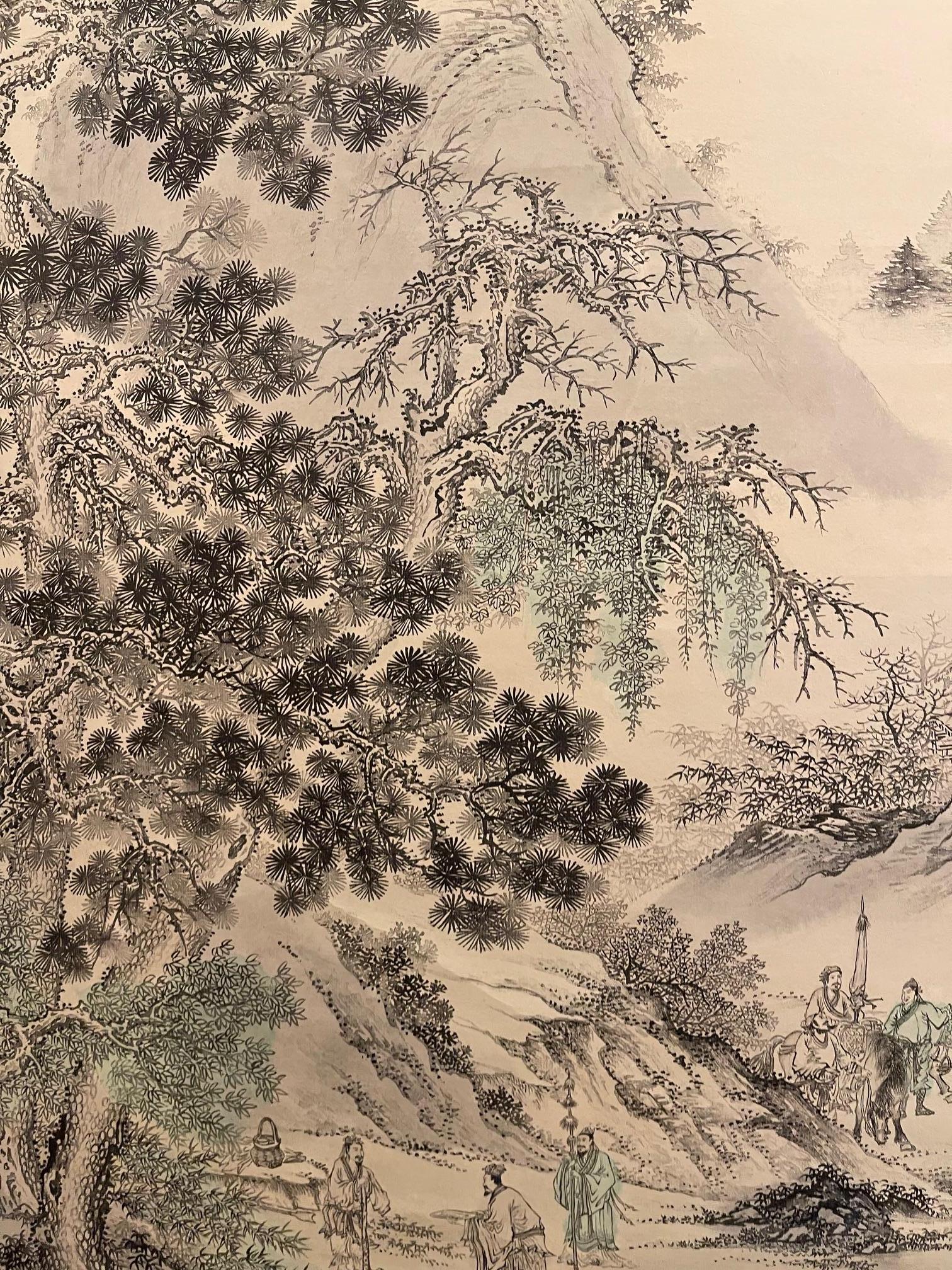 Japanese Scroll Hand Painting in Black Ink of a Landscape, Early 20th Century For Sale 3