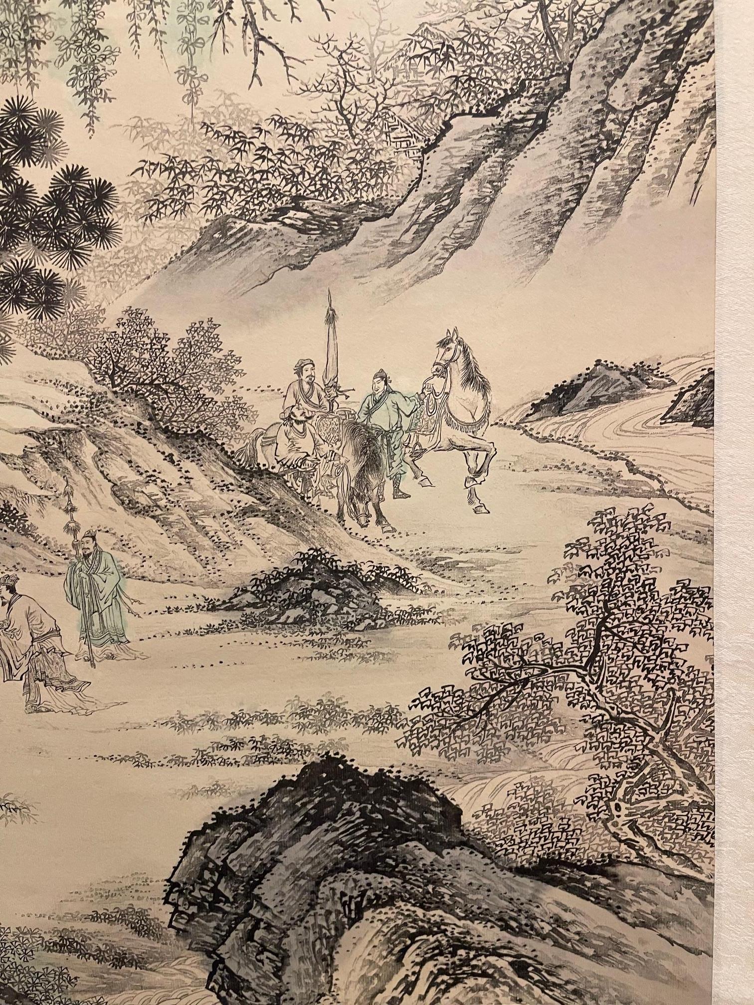 Japanese Scroll Hand Painting in Black Ink of a Landscape, Early 20th Century For Sale 4