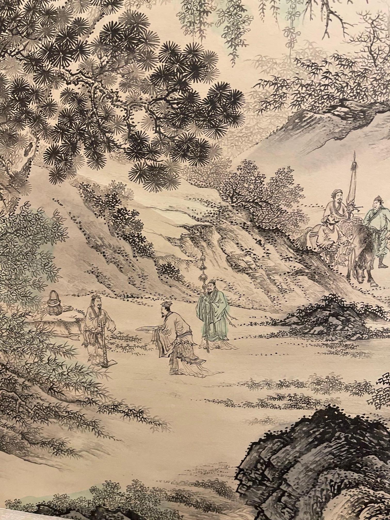 Japanese Scroll Hand Painting in Black Ink of a Landscape, Early 20th Century For Sale 5