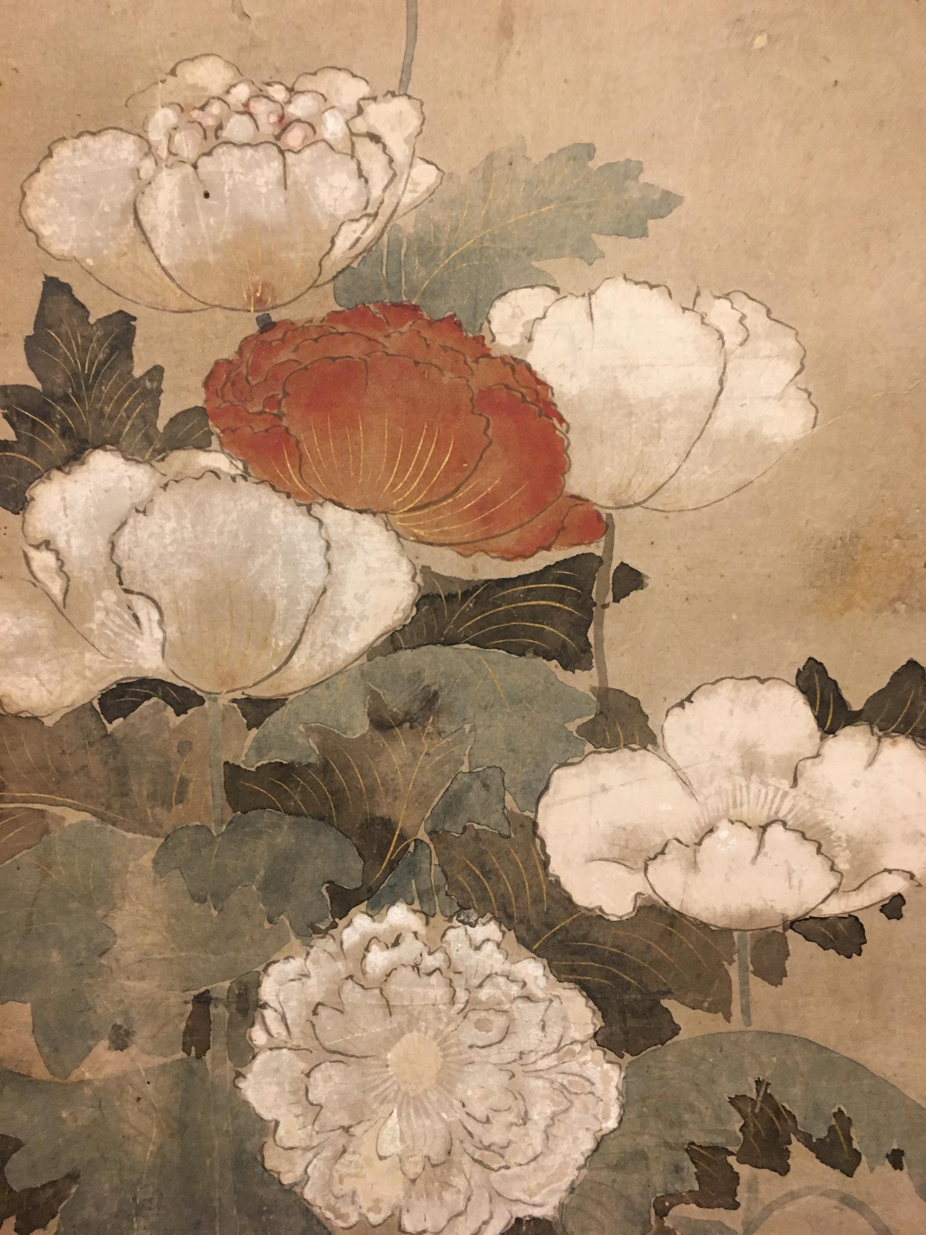 Edo 18th Century Japanese Scroll of Poppies For Sale