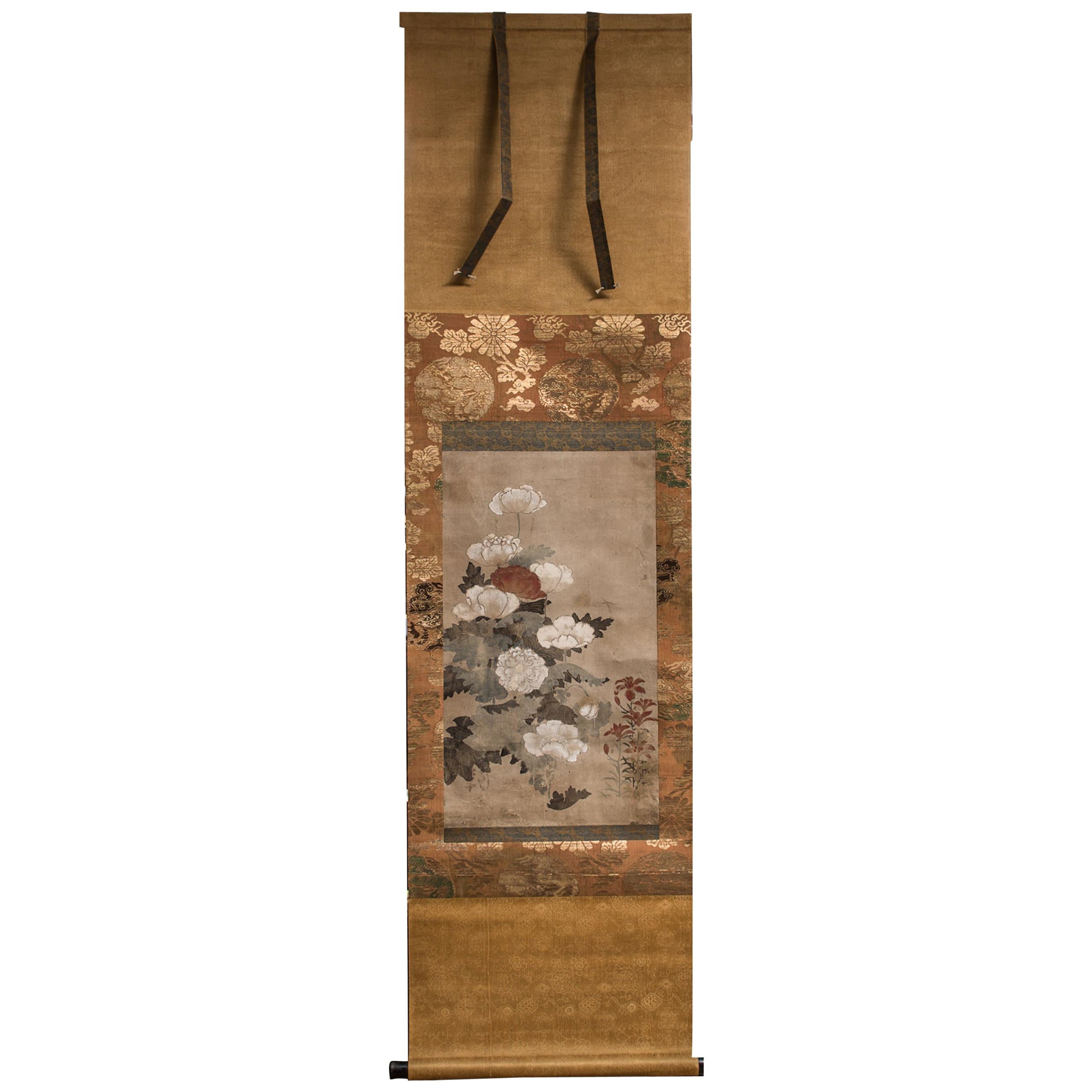 Japanische Mohnblumenschnörkel aus dem 18. Jahrhundert (Edo) im Angebot