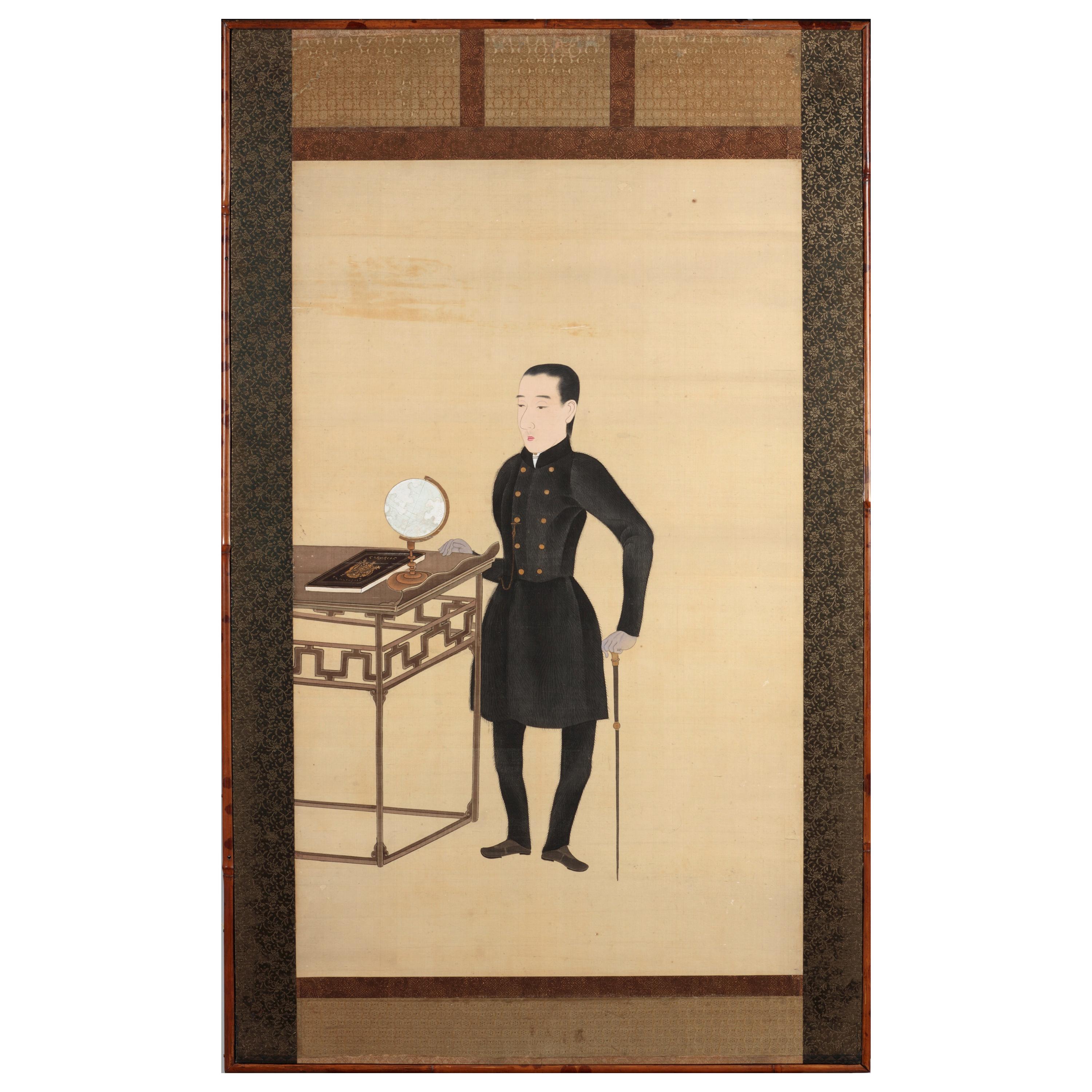 Japanese Scroll Painting of Diplomat Takeaki Enomoto, Meiji, Late 19th Century For Sale