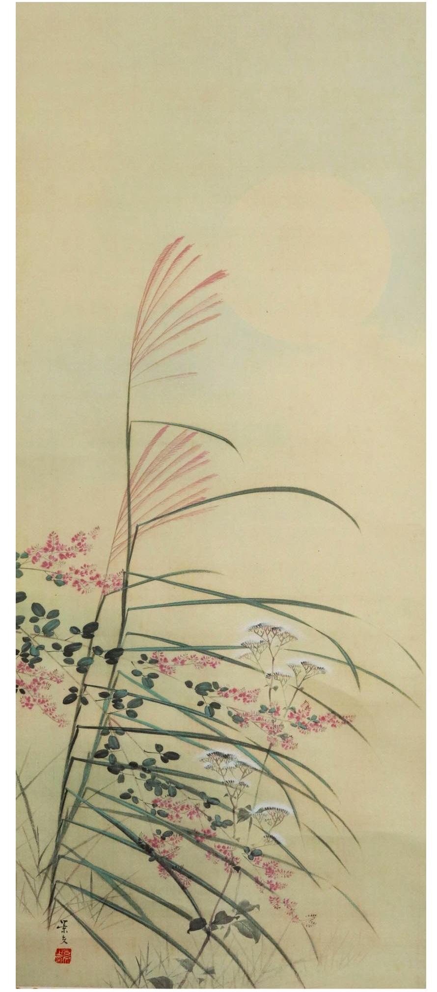 Silk Japanese Scroll with an Official Printed Version of Keifumi Matsumura Flowers For Sale