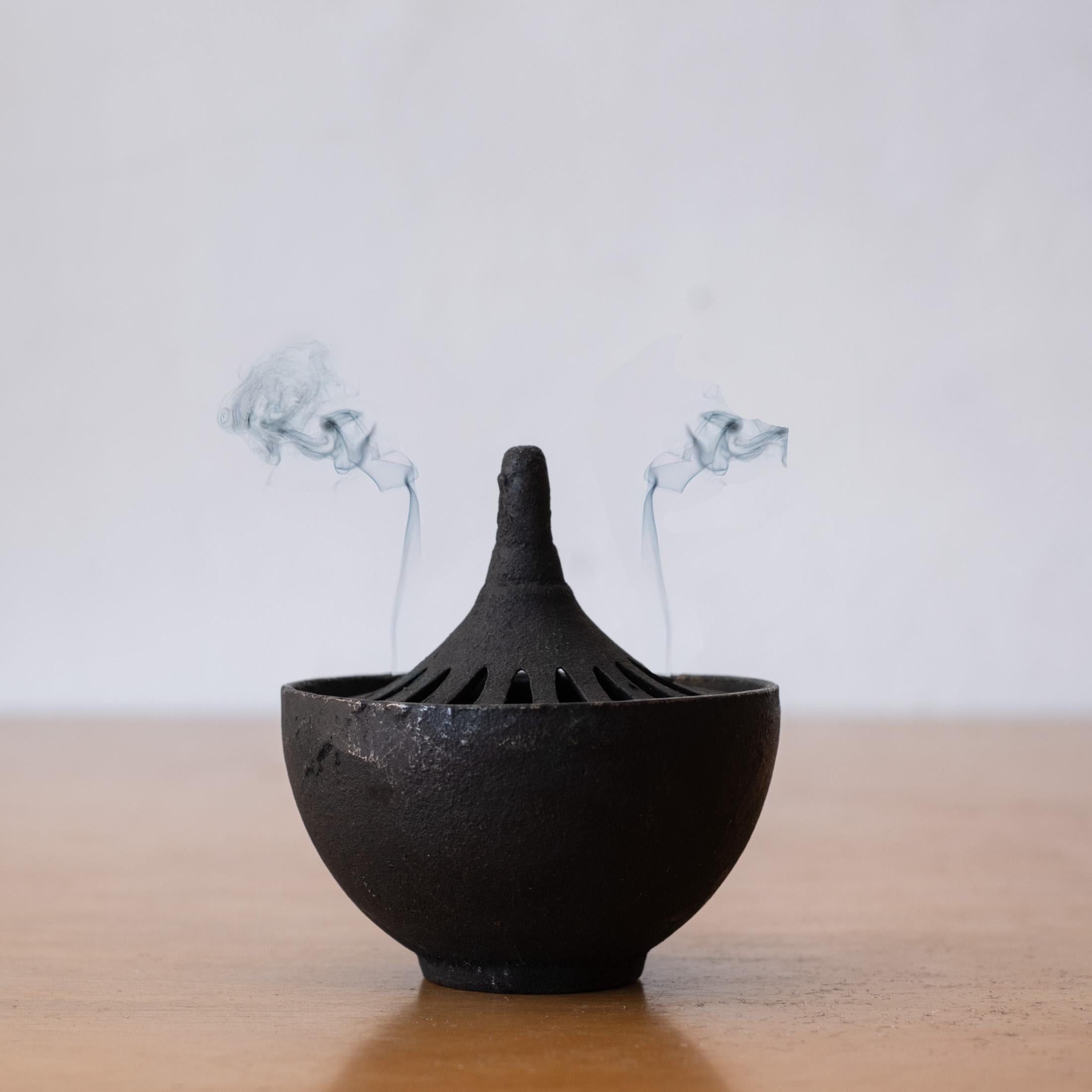 Iron sculptural vessel from Japan. Great form. It could be used as a incense burner. Removable lid.  Wonderful patina.