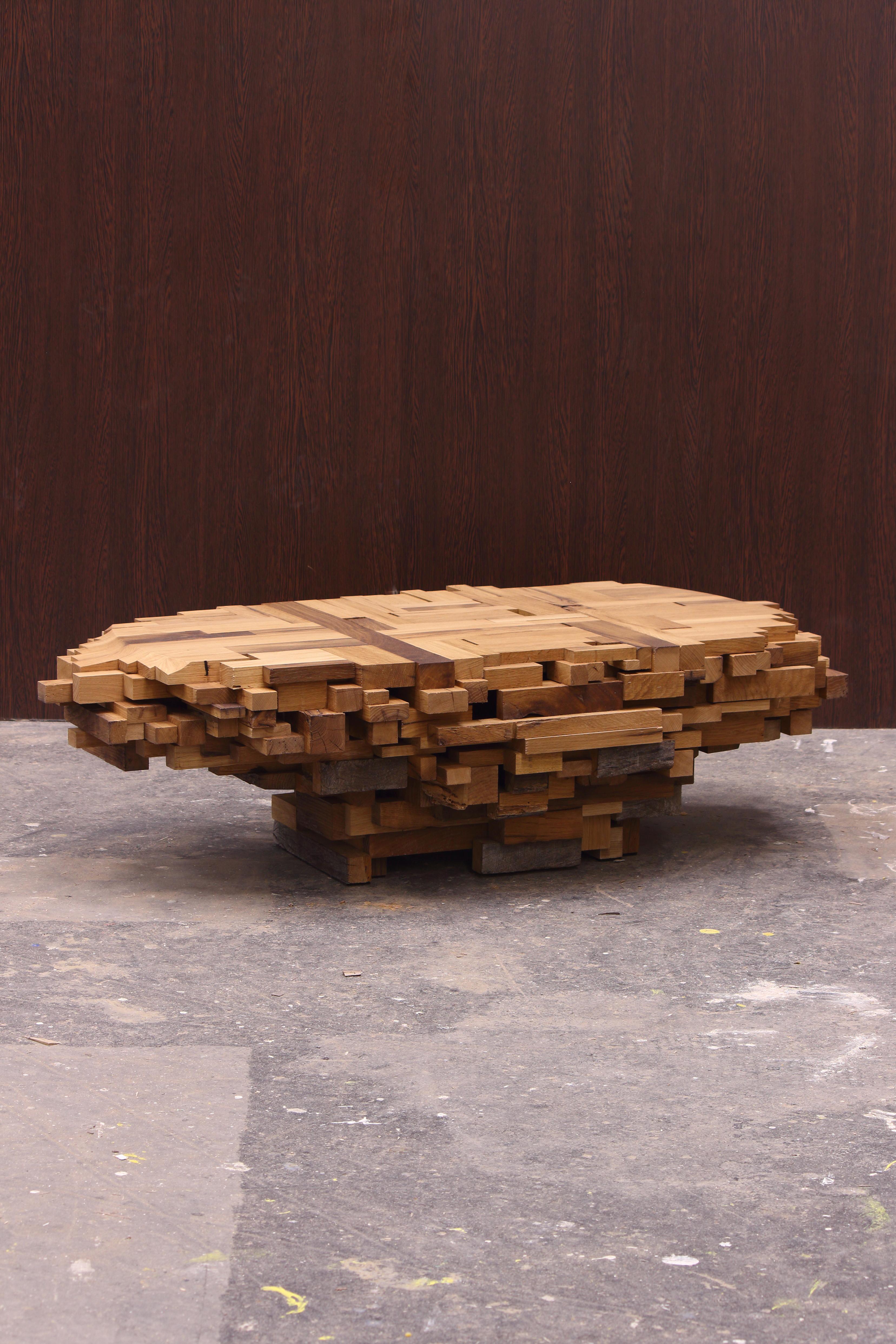 Contemporary Japanese Sculptural Oak Wood Coffee Table Subterranean by Sho Ota For Sale