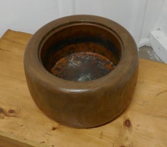 Japanese Sculptured Wood Brazier with Copper Liner