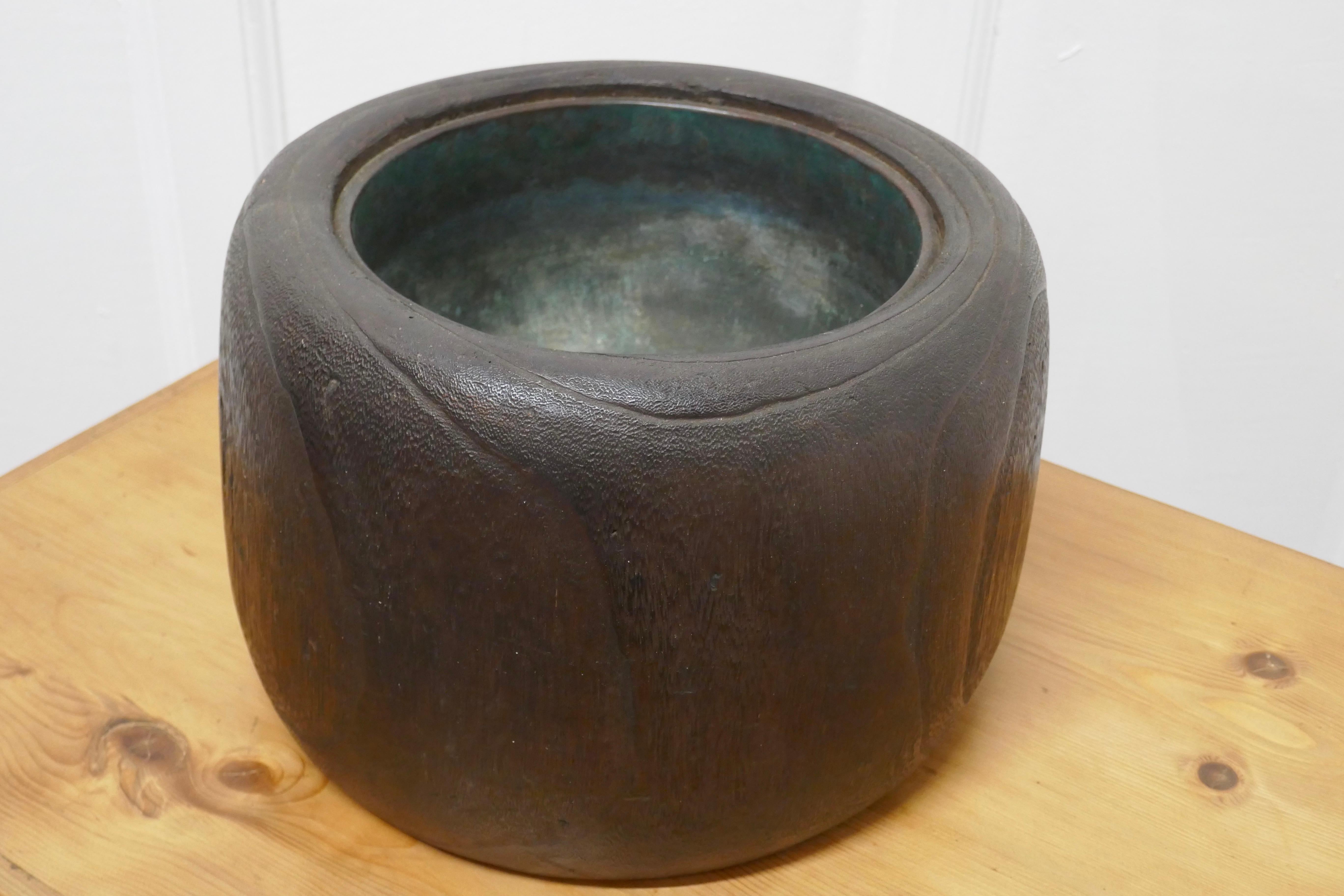 19th Century Japanese Sculptured Wood Brazier with Copper Liner For Sale