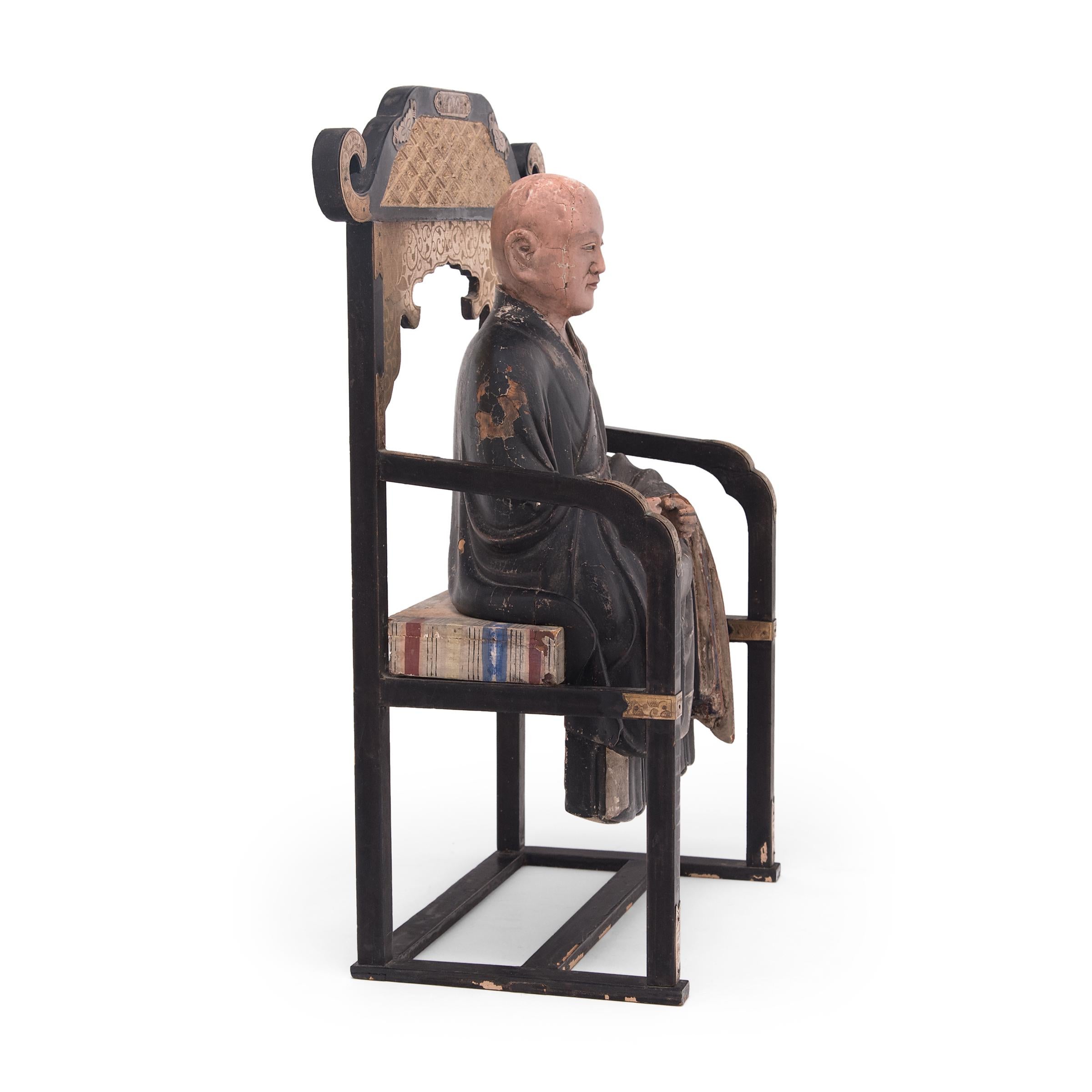 Carved Japanese Seated Portrait of a Zen Master, c. 1800 For Sale