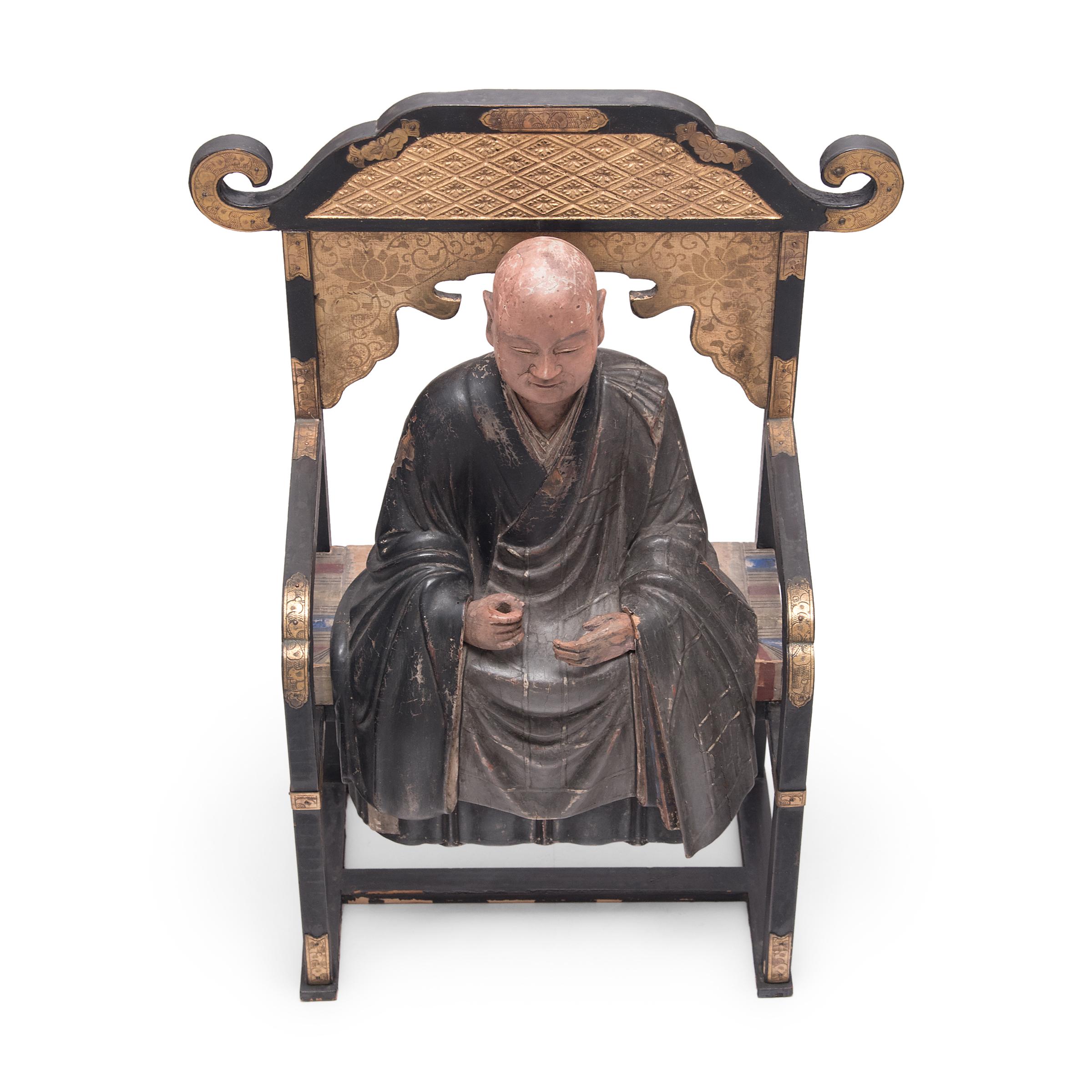 Japanese Seated Portrait of a Zen Master, c. 1800 In Good Condition For Sale In Chicago, IL