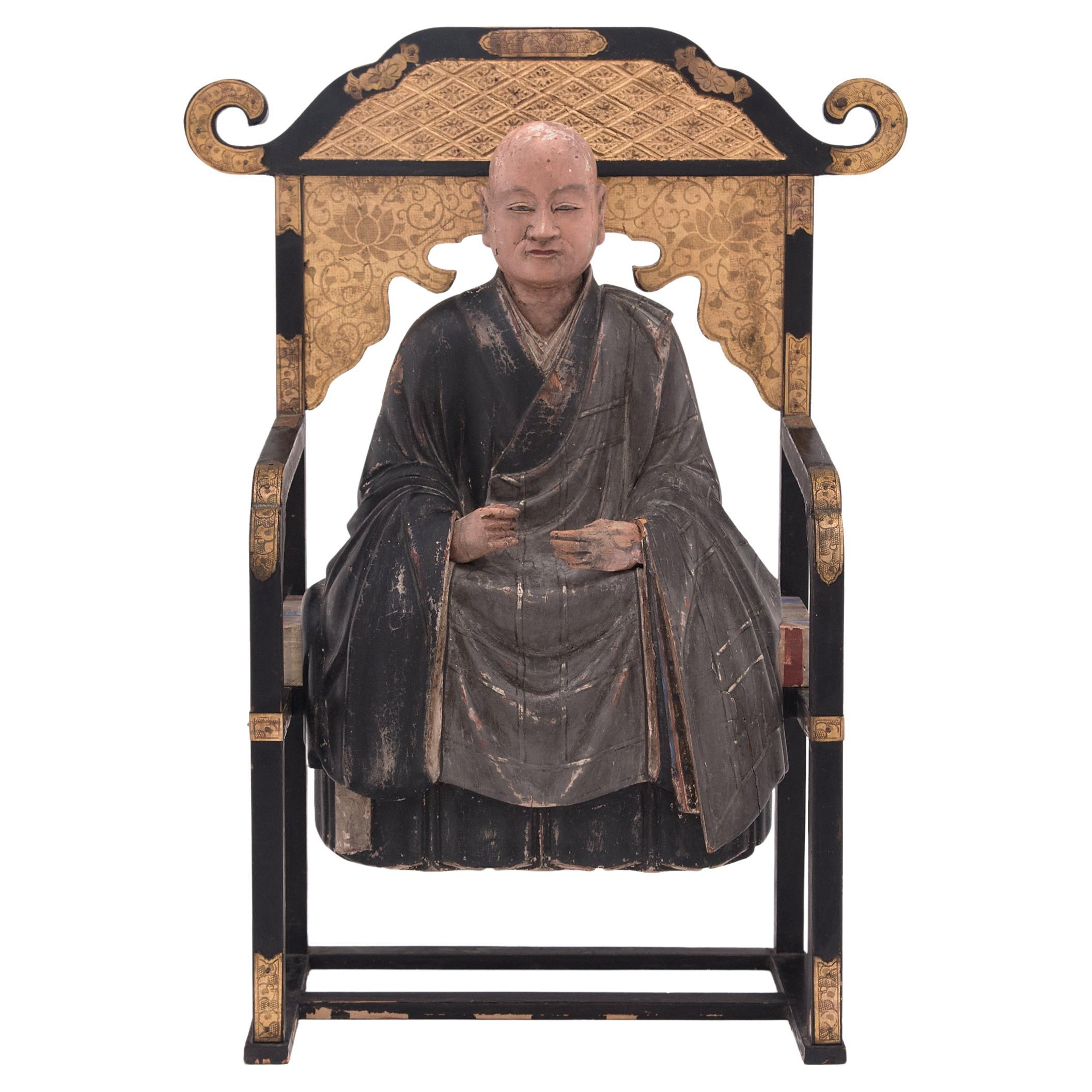Japanese Seated Portrait of a Zen Master, c. 1800 For Sale