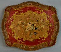 Bandeja japonesa para servir Diseño floral pintado a mano Madera prensada, años 50