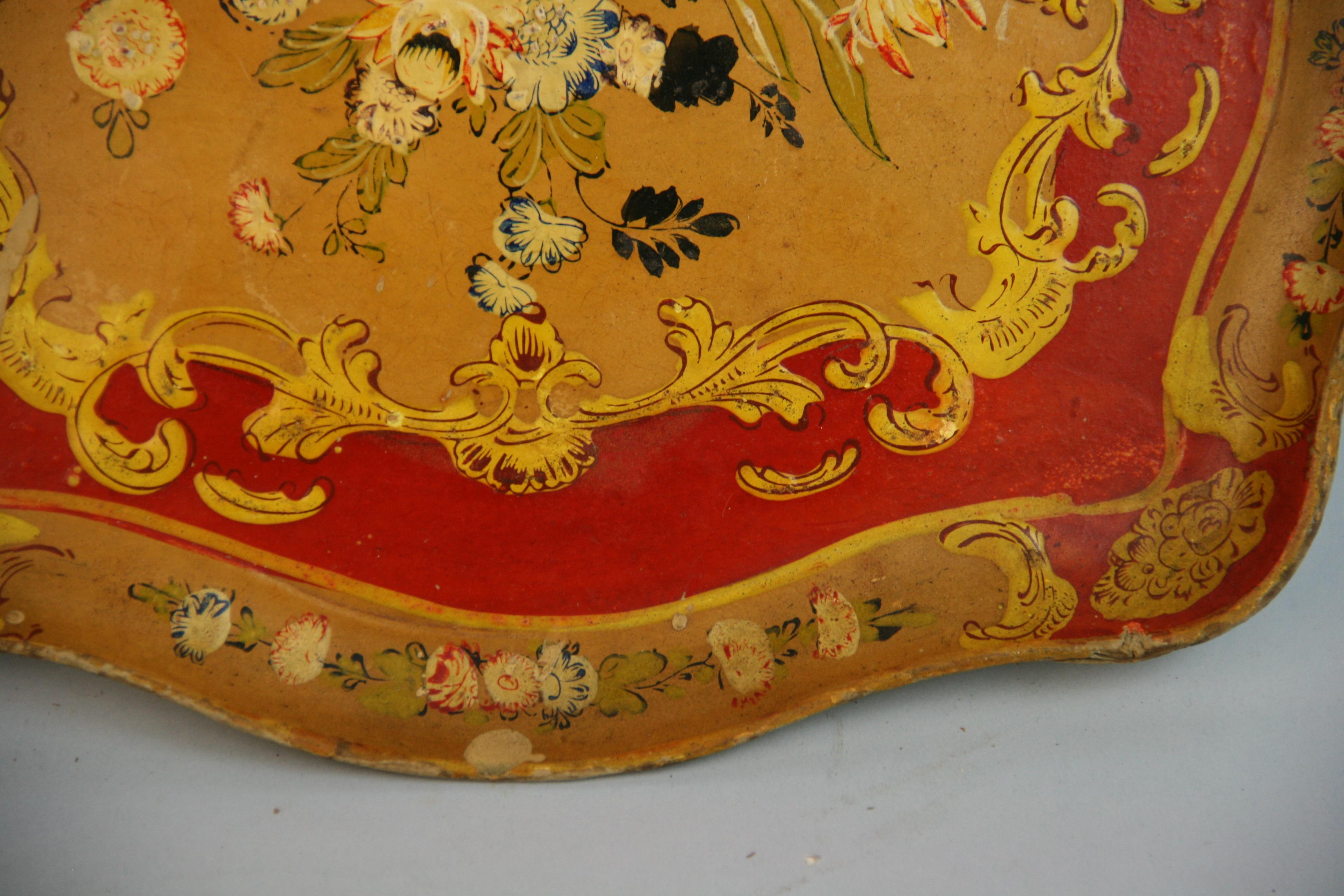 Mid-20th Century Japanese Serving Tray Hand Painted Floral Design Pressed Wood, 1950's For Sale