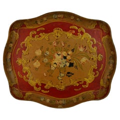 Japanese Serving Tray Hand Painted Floral Design Pressed Wood, 1950's