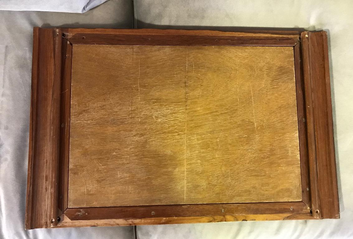 Japanese Serving Tray with Glass Mixed Inlaid Wood and Great Crashing Wave Motif In Good Condition In Studio City, CA