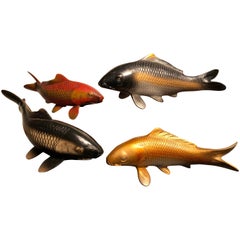 Japanese Set of Four "Old Koi Swirling Fish" Japanese Set of Four "Old Koi Swirling Fish"