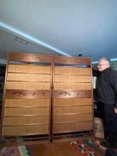 Japanese Set of Two Excellent Birds And Dragonfly Shoji Doors Screens