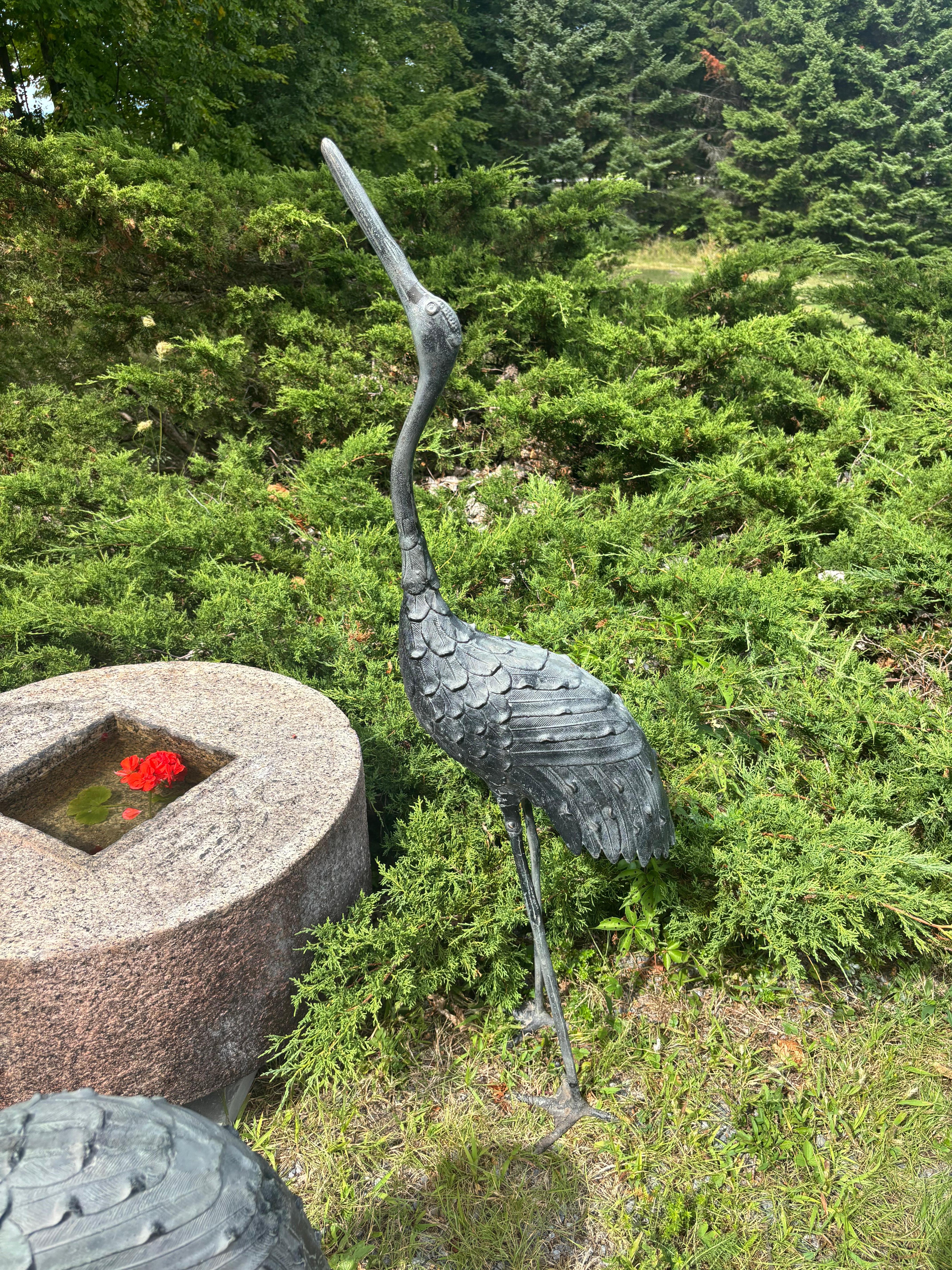 Japanese Set Three Large Antique Bronze Red Crested Cranes, Complete For Sale 5