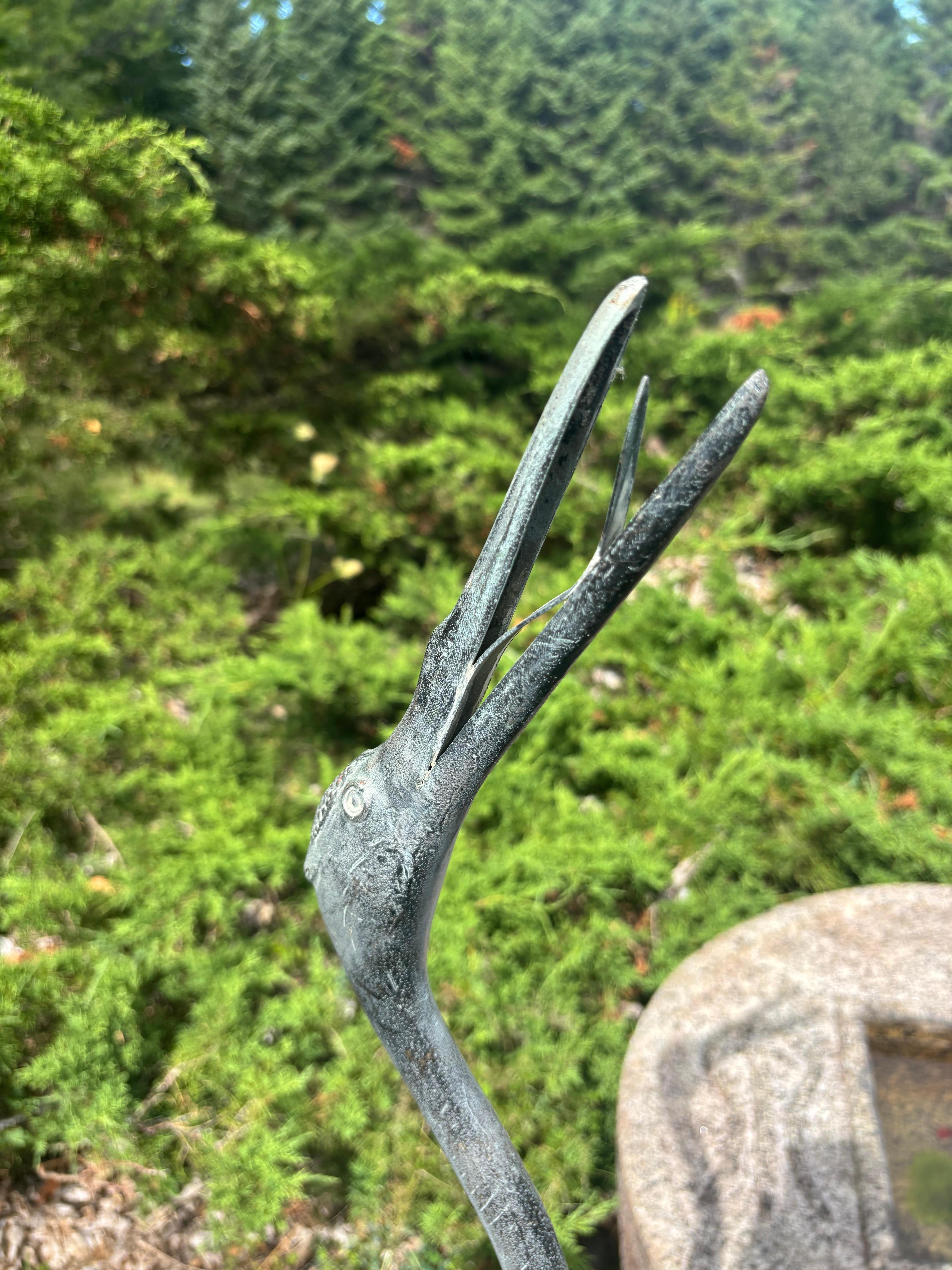 Japanese Set Three Large Antique Bronze Red Crested Cranes, Complete For Sale 6