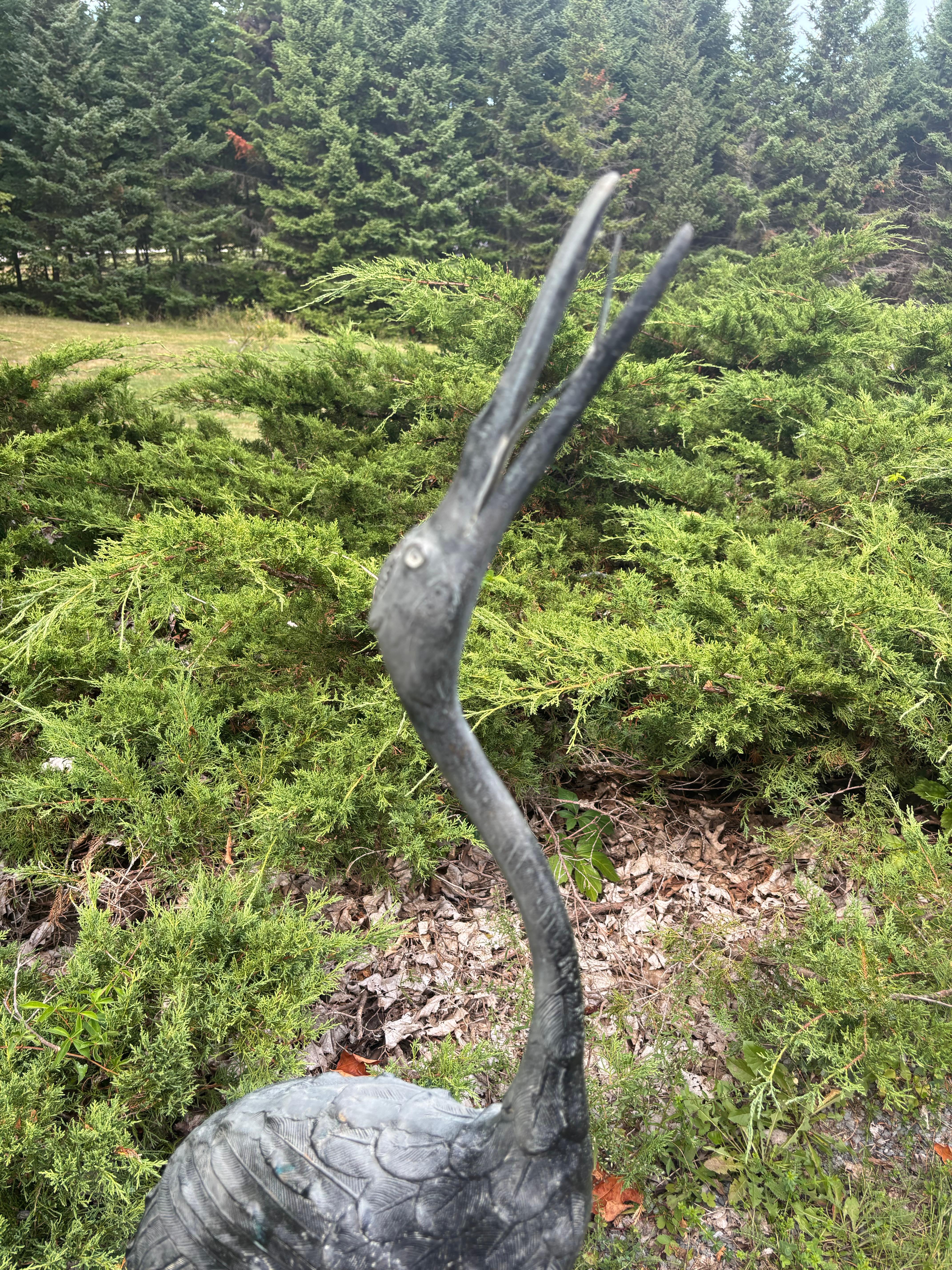 Japanese Set Three Large Antique Bronze Red Crested Cranes, Complete In Good Condition For Sale In South Burlington, VT