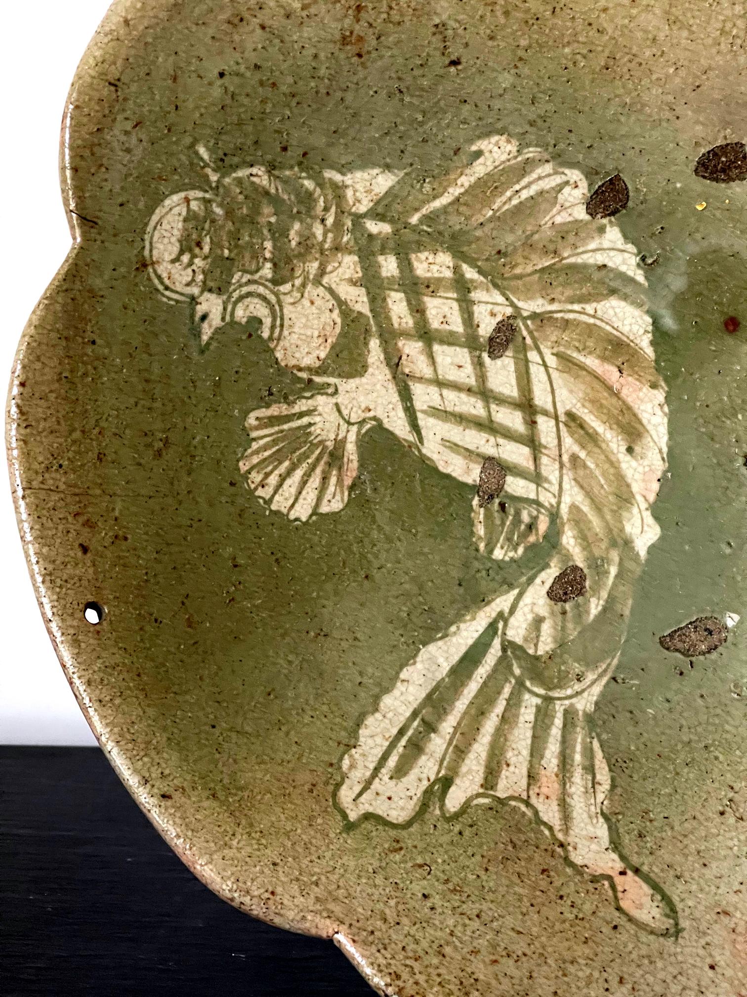Glazed Japanese Seto Mingei Ceramic Plate Ishizara Edo Peorid For Sale