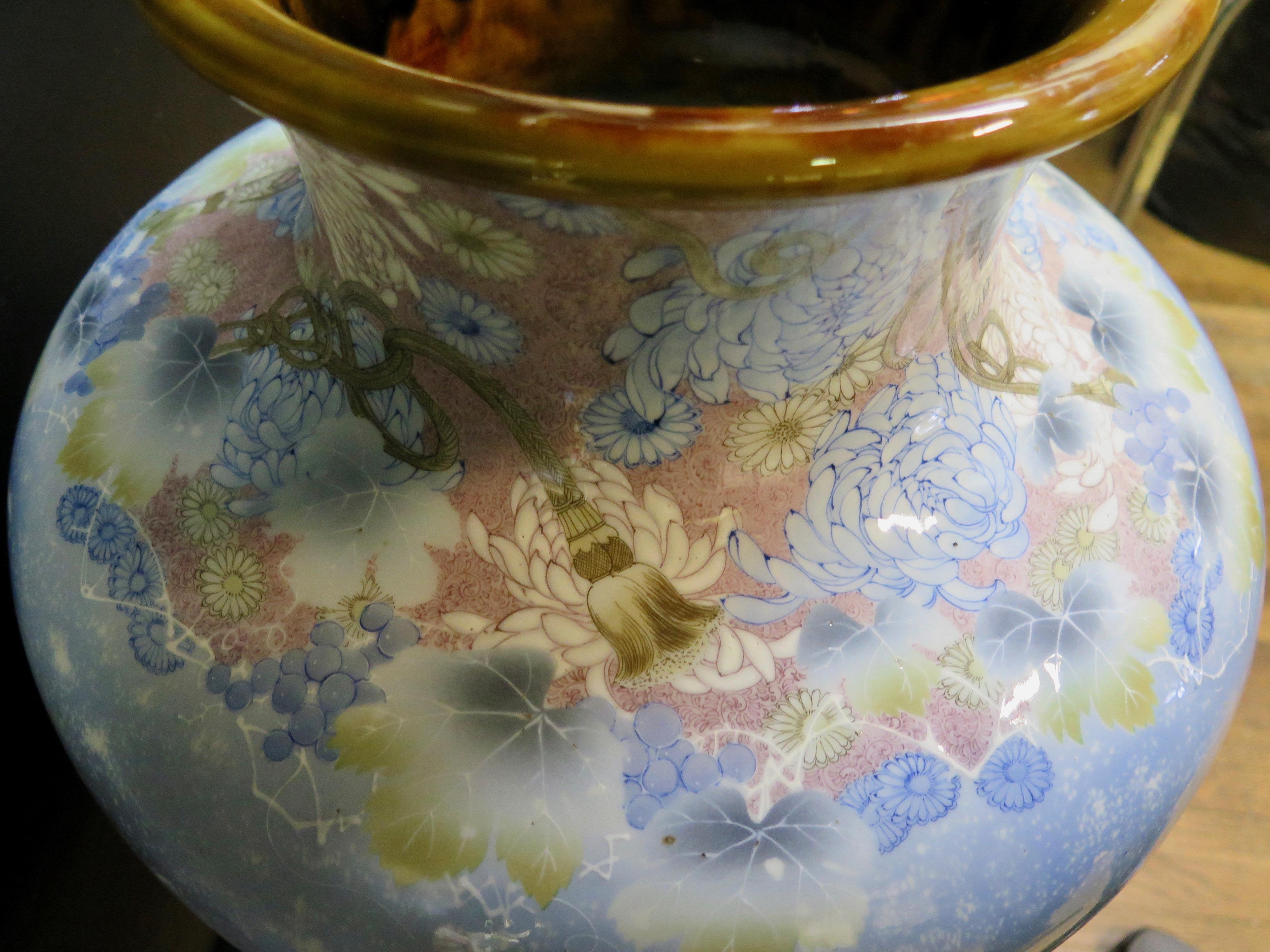 Art Nouveau Japanese Seto Porcelain Ware Jar Decorated with Color Under-the-glaze
