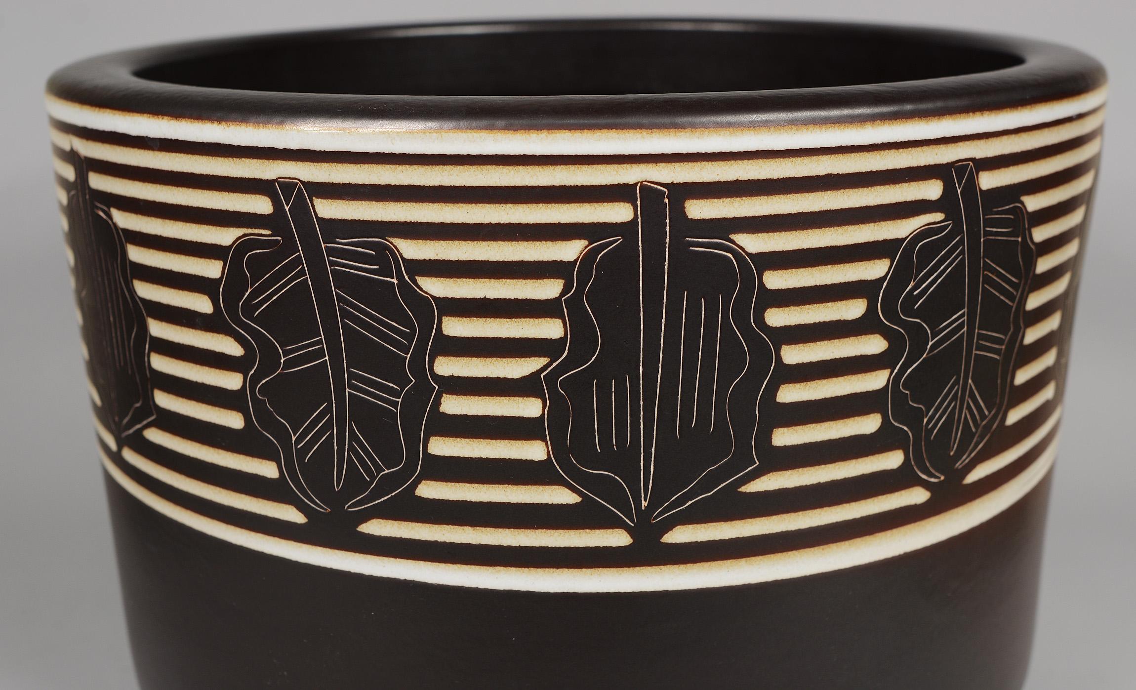 Ceramic Japanese Sgraffito Architectural Pottery Planter Midcentury