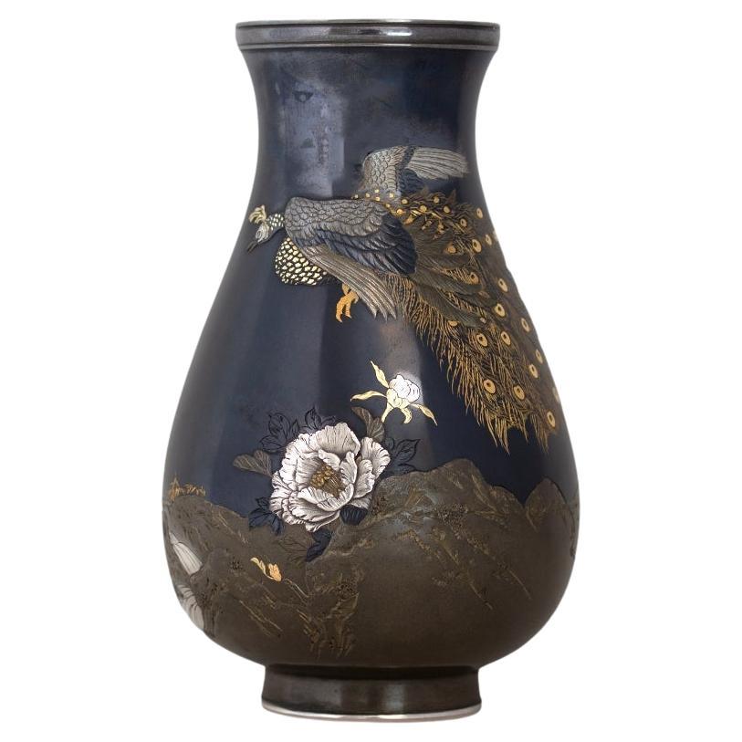 Japanese Shakudo and Mixed Metal Vase by Shuho Meiji Period