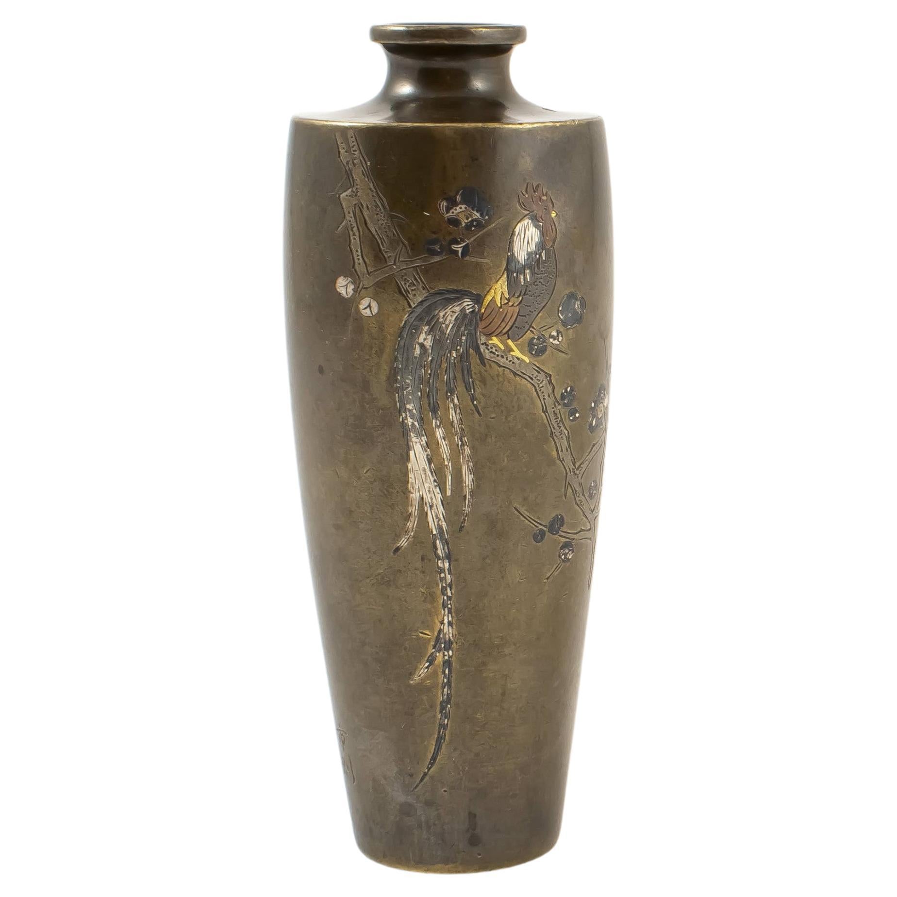 Japanese Shakudo Bronze Vase Meiji Period