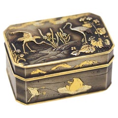 Antique Japanese Shakudo Pill Box Kozan