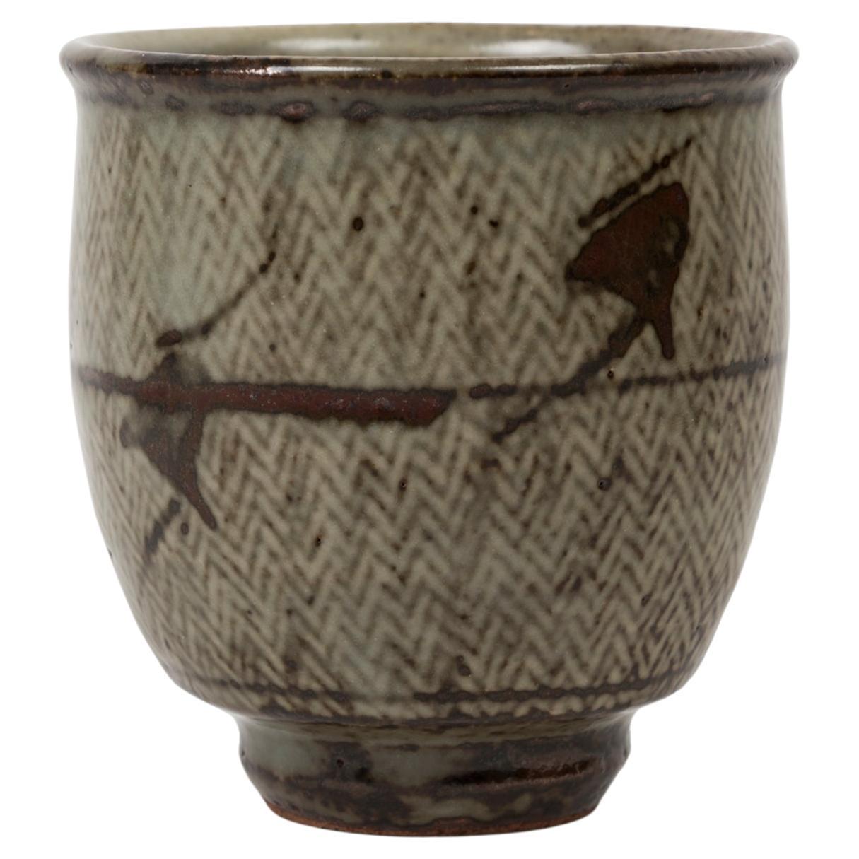 Japanische Schalan-Teekanne aus Celadon mit Kordelmuster von Tenzo Shimaoka