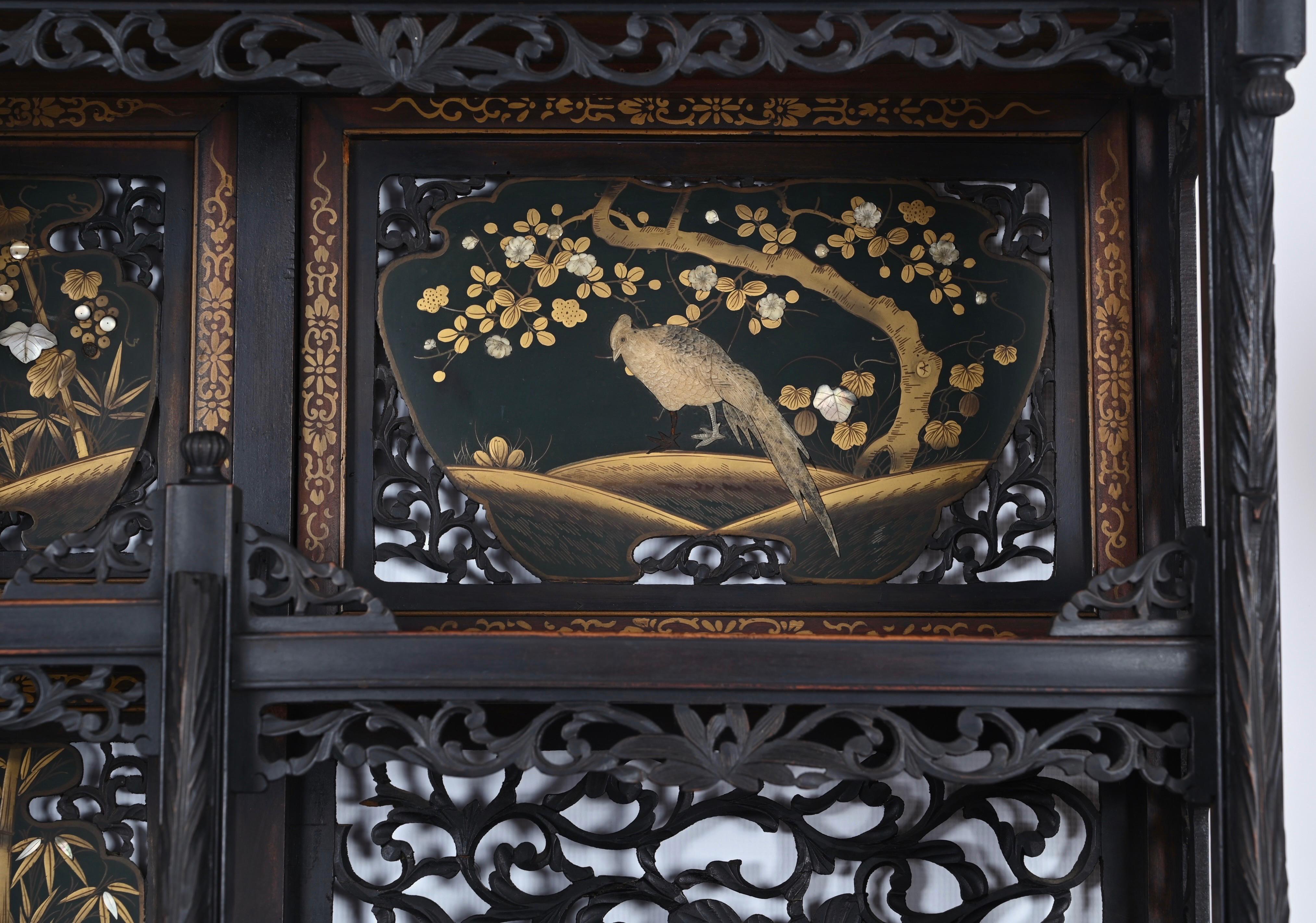 Japanese Shibayama Cabinet, Carved and Black Lacquered, Meiji Period, 1870s For Sale 13