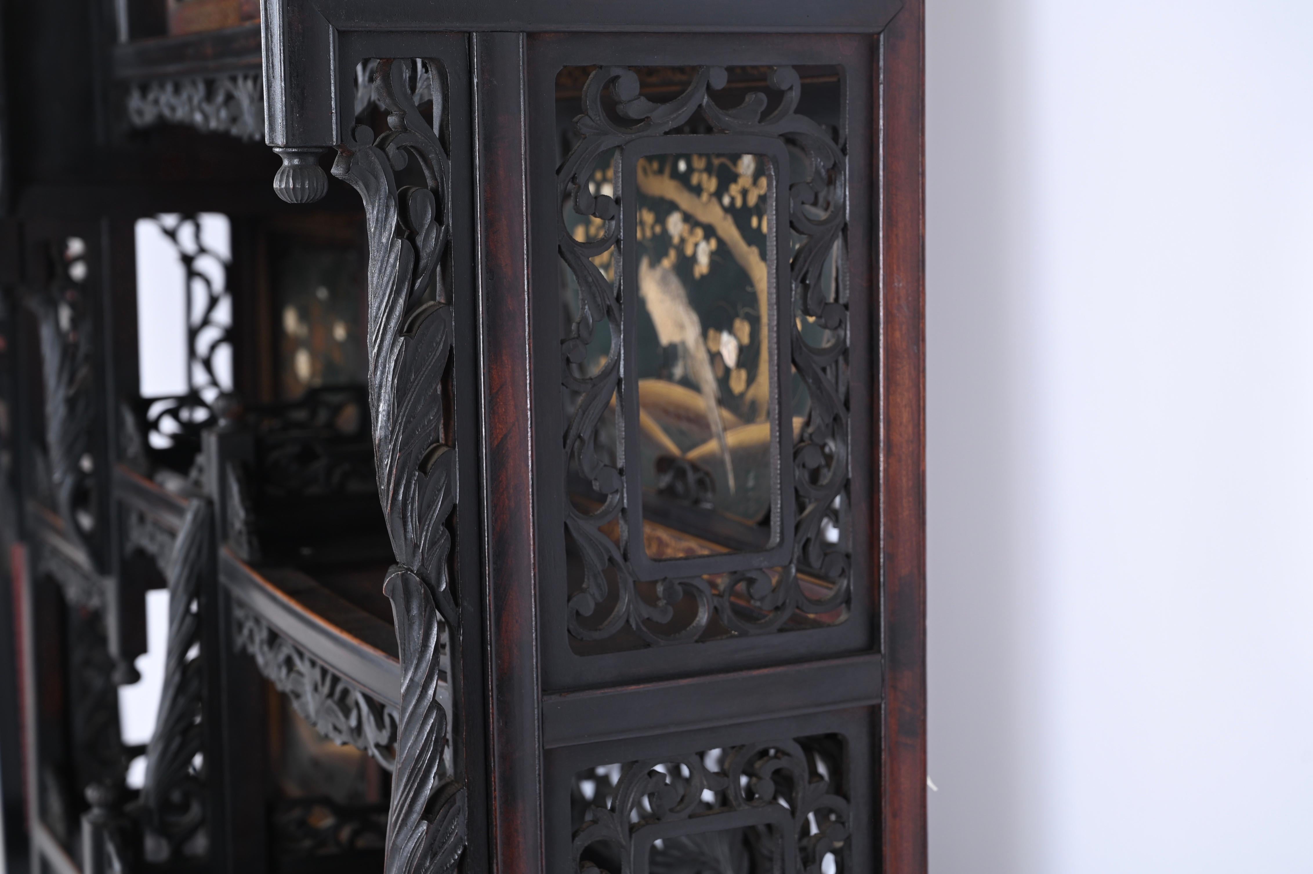 Japanese Shibayama Cabinet, Carved and Black Lacquered, Meiji Period, 1870s For Sale 1